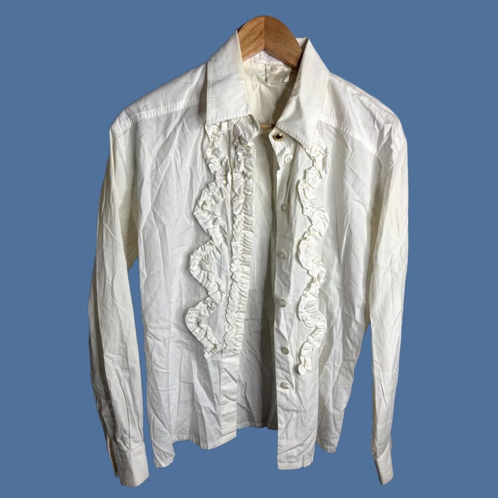 Escada VINTAGE Escada Blouse Womens 38 White Ruffle Front Button Down Long Sleeve Size XS / US 0-2 / IT 36-38 - 1 Thumbnail