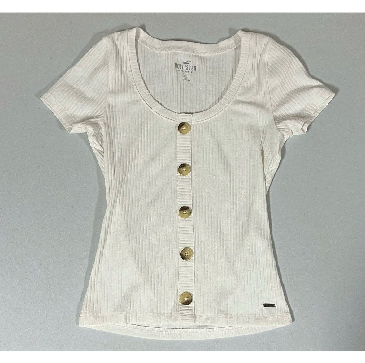 Hollister Hollister White Ribbed Button-Up Shirt Top Blouse Size S 🤍✨ Size S / US 4 / IT 40 - 2 Thumbnail