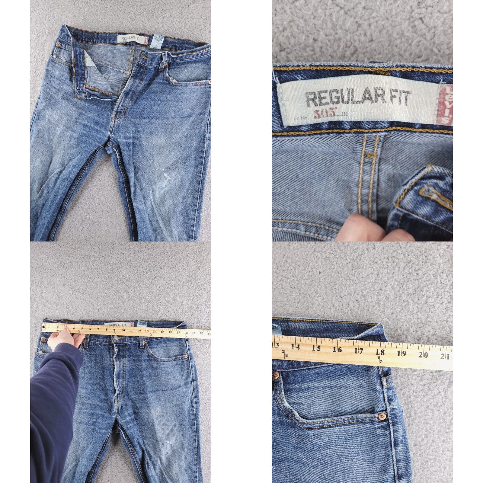 Levi's Levis Jeans Mens 36x30 Blue 505 Straight Fit Distressed Medium Wash Jeans Regular Distressed Men's Jeans 505 Straight blue 36x30 Size US 36 / EU 52 - 8 Thumbnail