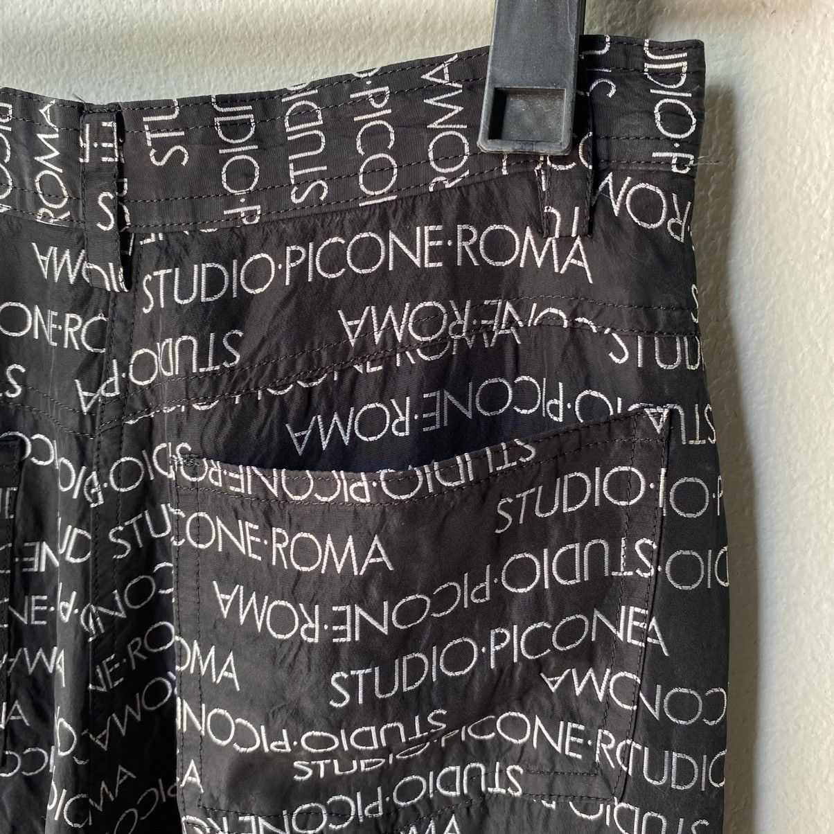 Designer × Japanese Brand STUDIO PICONE ROMA Black Logo Print Wide-Leg Pants Size 27" / US 4 / IT 40 - 11 Thumbnail