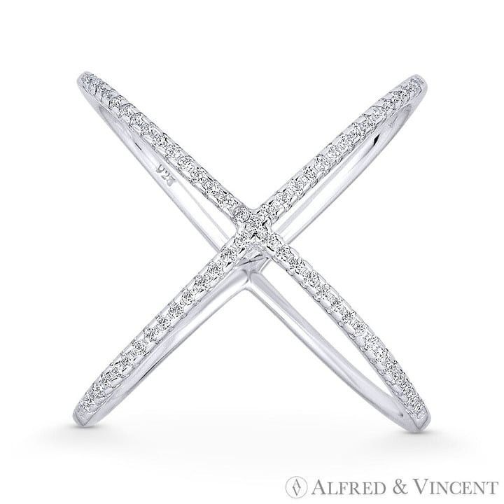 Other Ladies Criss-Cross X-Ring CZ Crystals in 925 Sterling Silver Size ONE SIZE - 1 Preview
