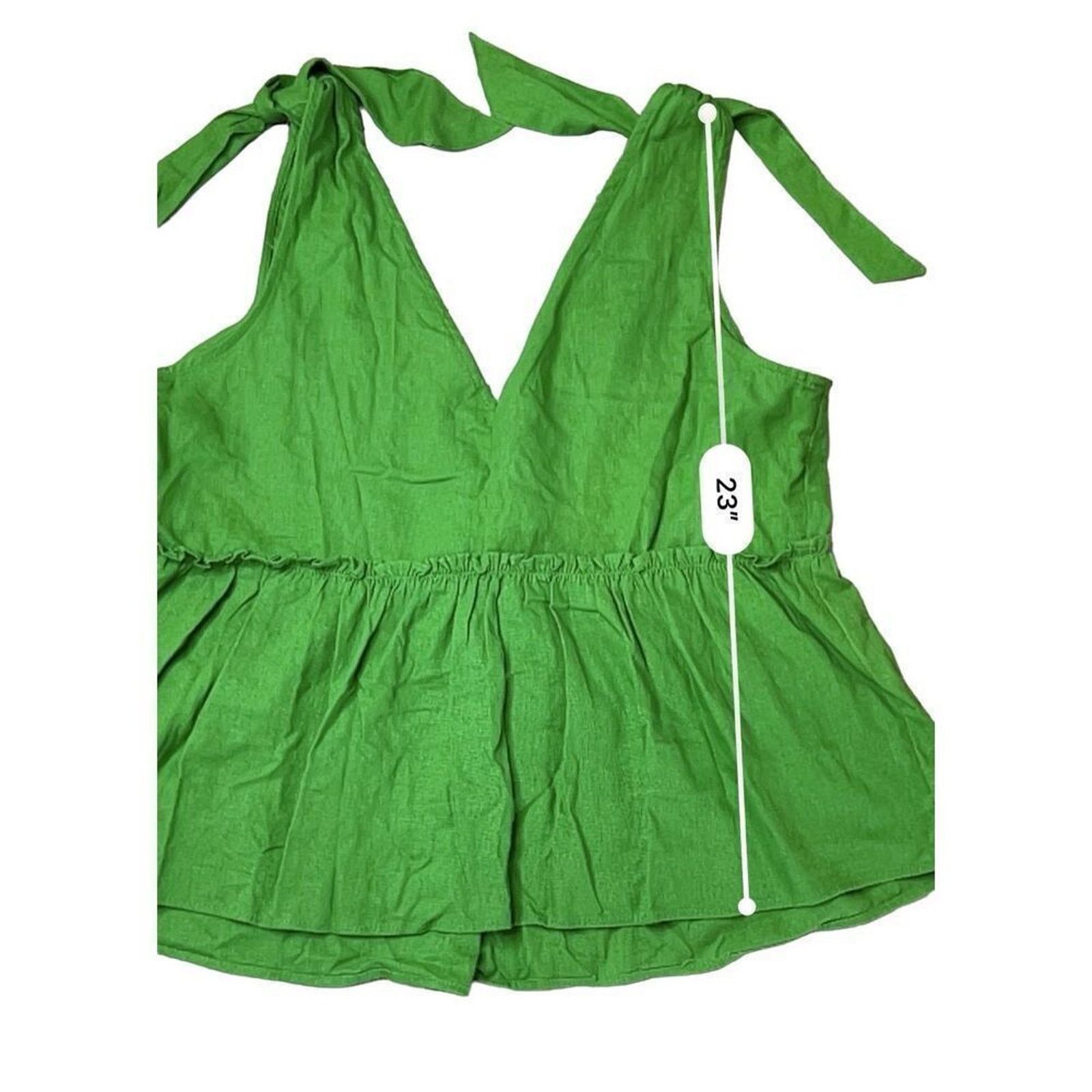 Other Who What Wear Linen Kelly Green Top Blouse LARGE NWOT Size L / US 10 / IT 46 - 11 Thumbnail