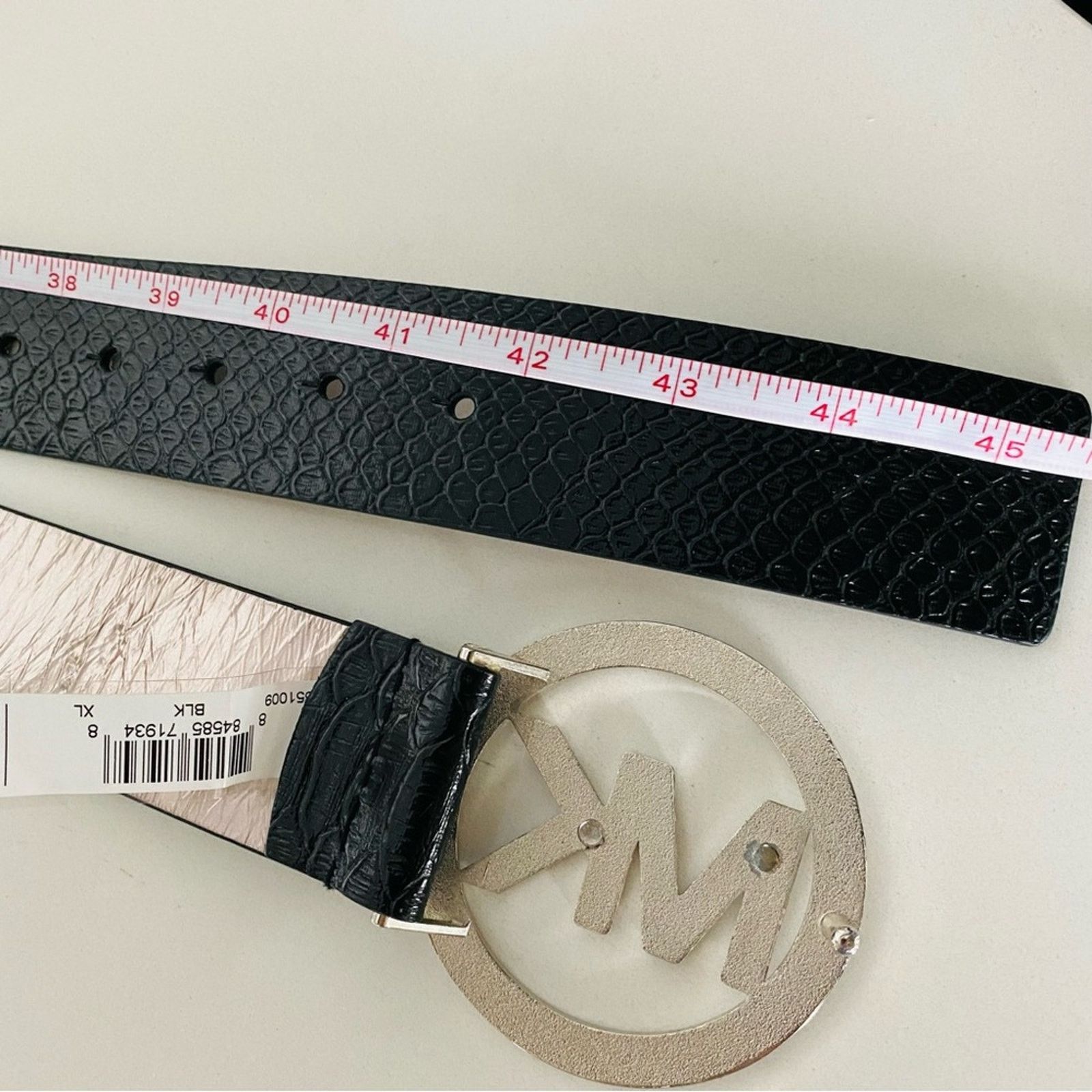 NEW MK MICHAEL KORS Silver Black Faux Vegan Leather Belt display picture 3