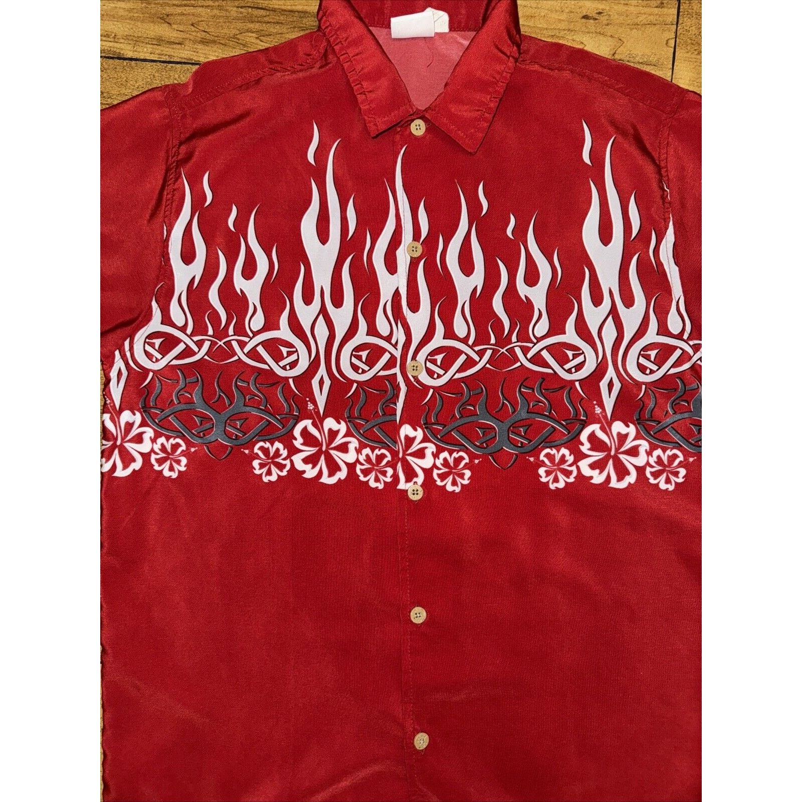 Sideout Youth Sideout Button Up Flame Shirt Red 20x27 Medium Y2K Size US M / EU 48-50 / 2 - 2 Thumbnail