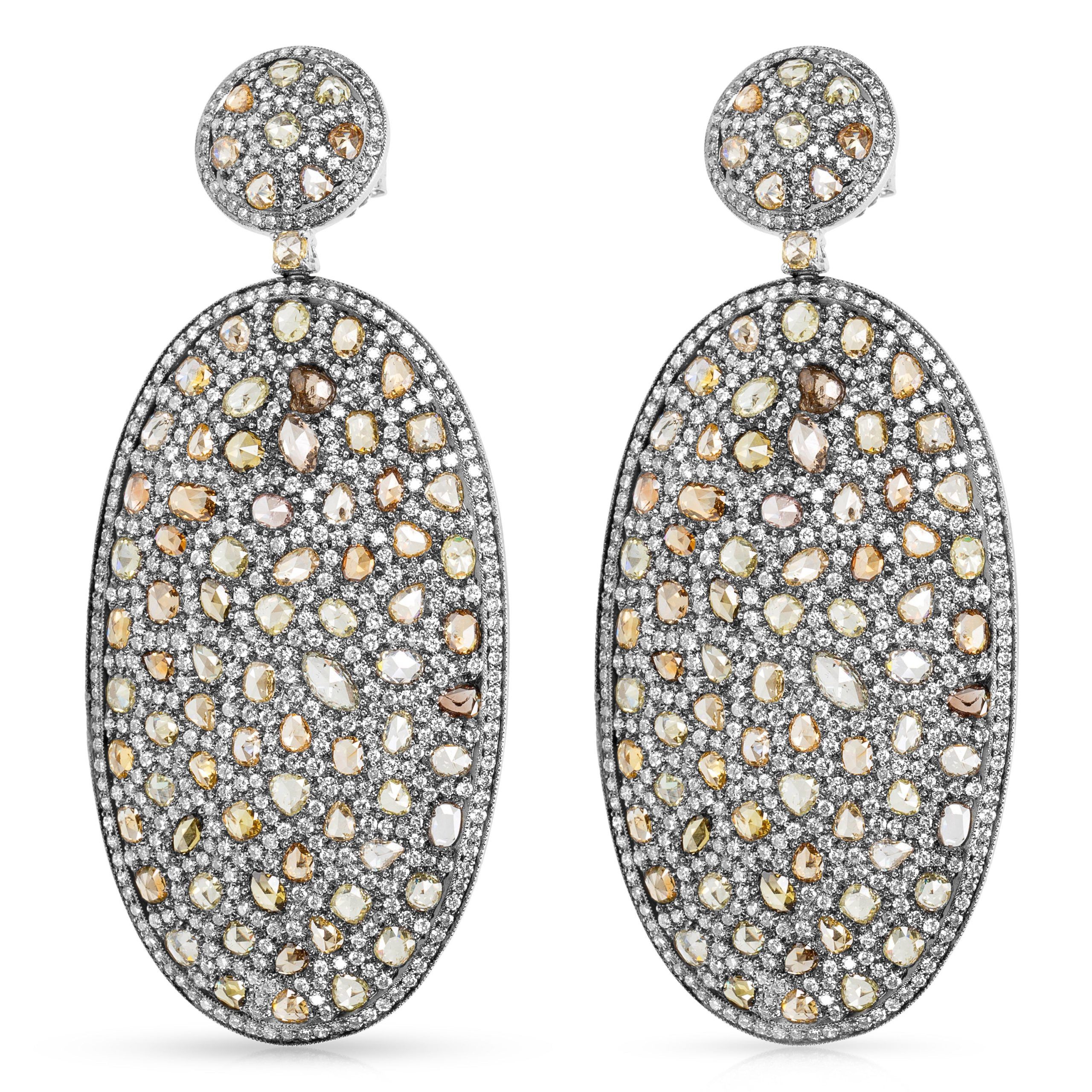 image of Rose Cut Diamond Fashion Earrings In 16K White Gold (21.13 Ctw), Women's