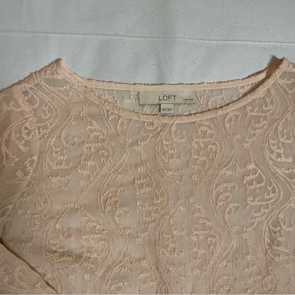 Loft Loft Light Pink Sheer Embroidered Long Sleeve Top Size XXSP Size XXS / US 00 / IT 34 - 7 Thumbnail