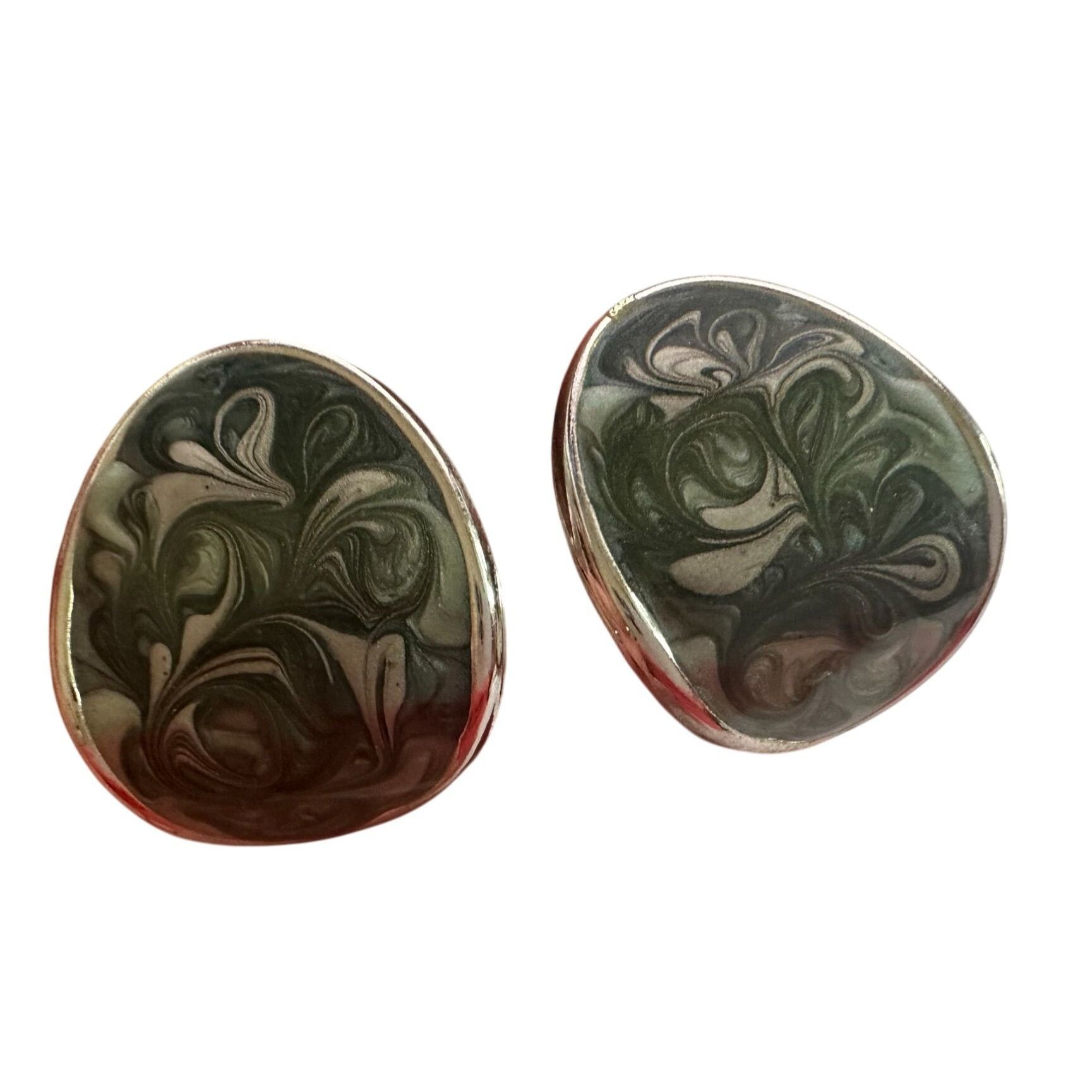 Other Women's Silver Toned Enamel Earrings with Green Blue Swirl D Size ONE SIZE - 1 Thumbnail