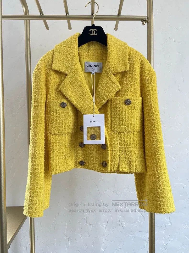 Chanel 2022 Yellow Woven Jacket FR38.