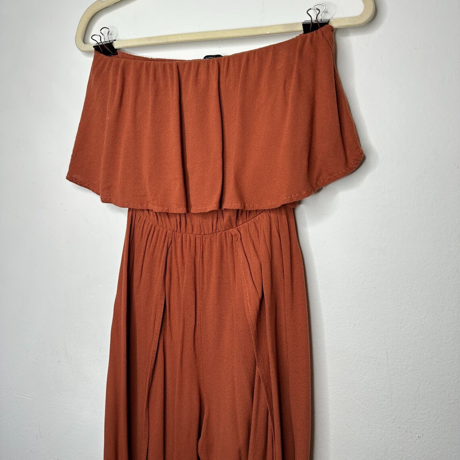 Other Angl Rust Ruffle Off-Shoulder Harem Slit Pant Jumpsuit S Size 27" / US 4 / IT 40 - 4 Thumbnail