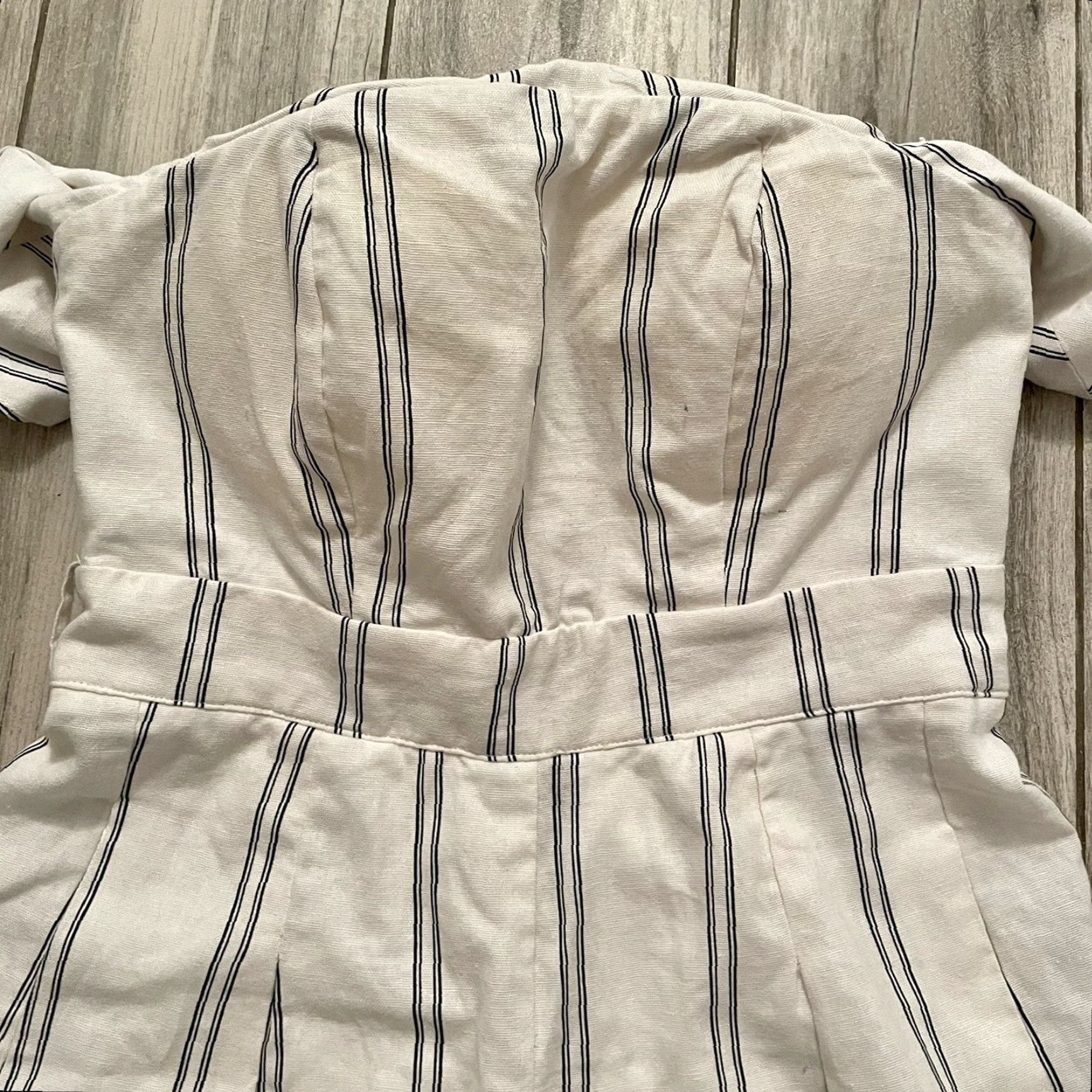 Vintage The Vintage Shop Jumpsuit Striped Strapless Ruffle Boho Ivory Crop Wide-Leg L Womens Size 36" / US 14 / IT 50 - 6 Thumbnail