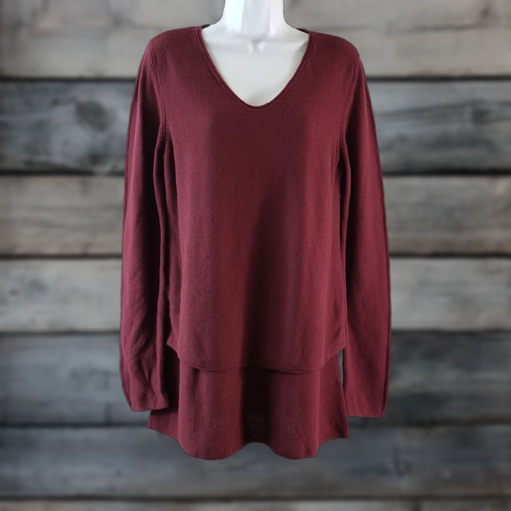 J. Jill PureJill Womens Knit Top Sz Small Brick Red V-Neck Cotton Blend Pullover Shirt Womens Size S / US 4 / IT 40 - 1 Thumbnail