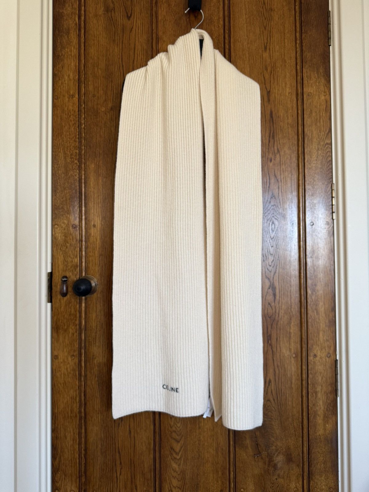 Celine $990 Celine cream ivory cashmere logo scarf Hedi Grail Size ONE SIZE - 2 Thumbnail