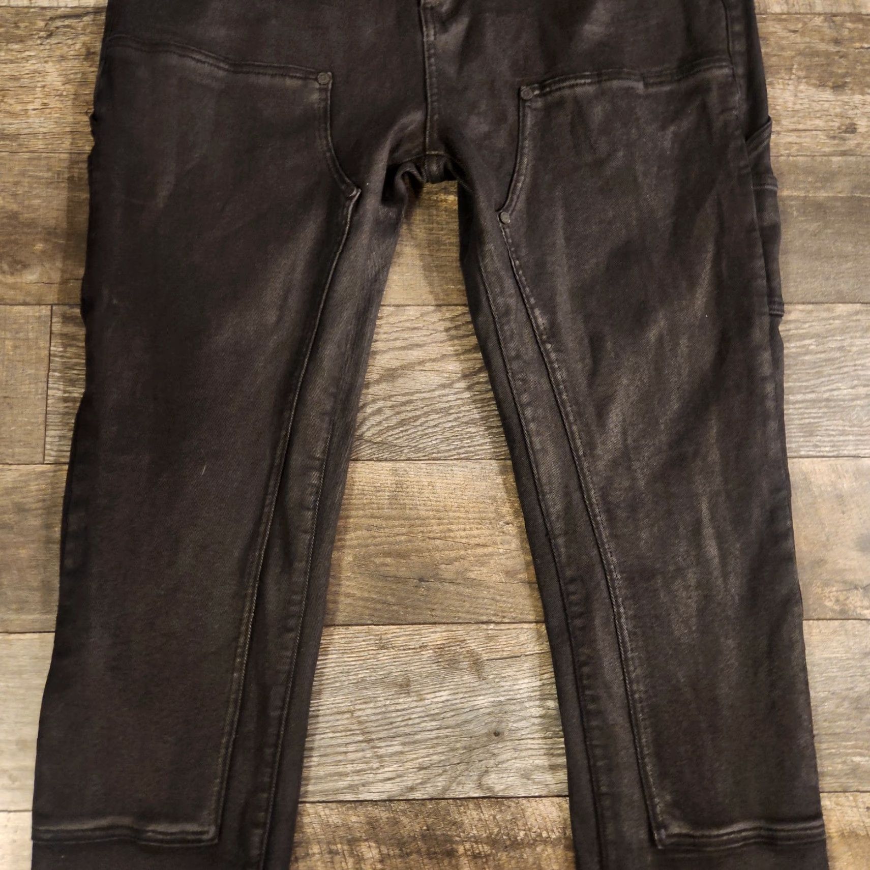 Vintage Guapi Jeans Mens 40x37 Stacked Waxed Black Carpenter Pockets Distressed Cargo Pocket Slim Regular Jeans 40 In Se 37 In Navy? Size US 40 / EU 56 - 3 Thumbnail