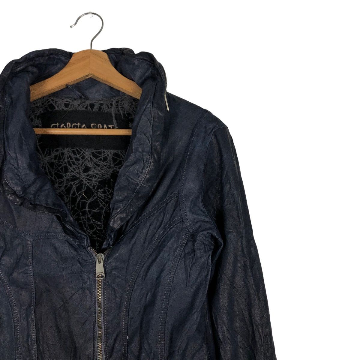 Giorgio Brato 🔥Vtg Cropped Leather Jacket Biker Wool Blanket Giorgi Brato Size US S / EU 44-46 / 1 - 6 Thumbnail