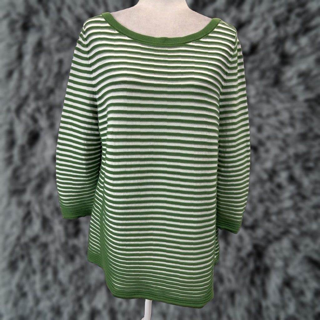 Cos COS Green White Striped Boxy Cotton Sweater Women's Large Pullover Size L / US 10 / IT 46 - 1 Thumbnail