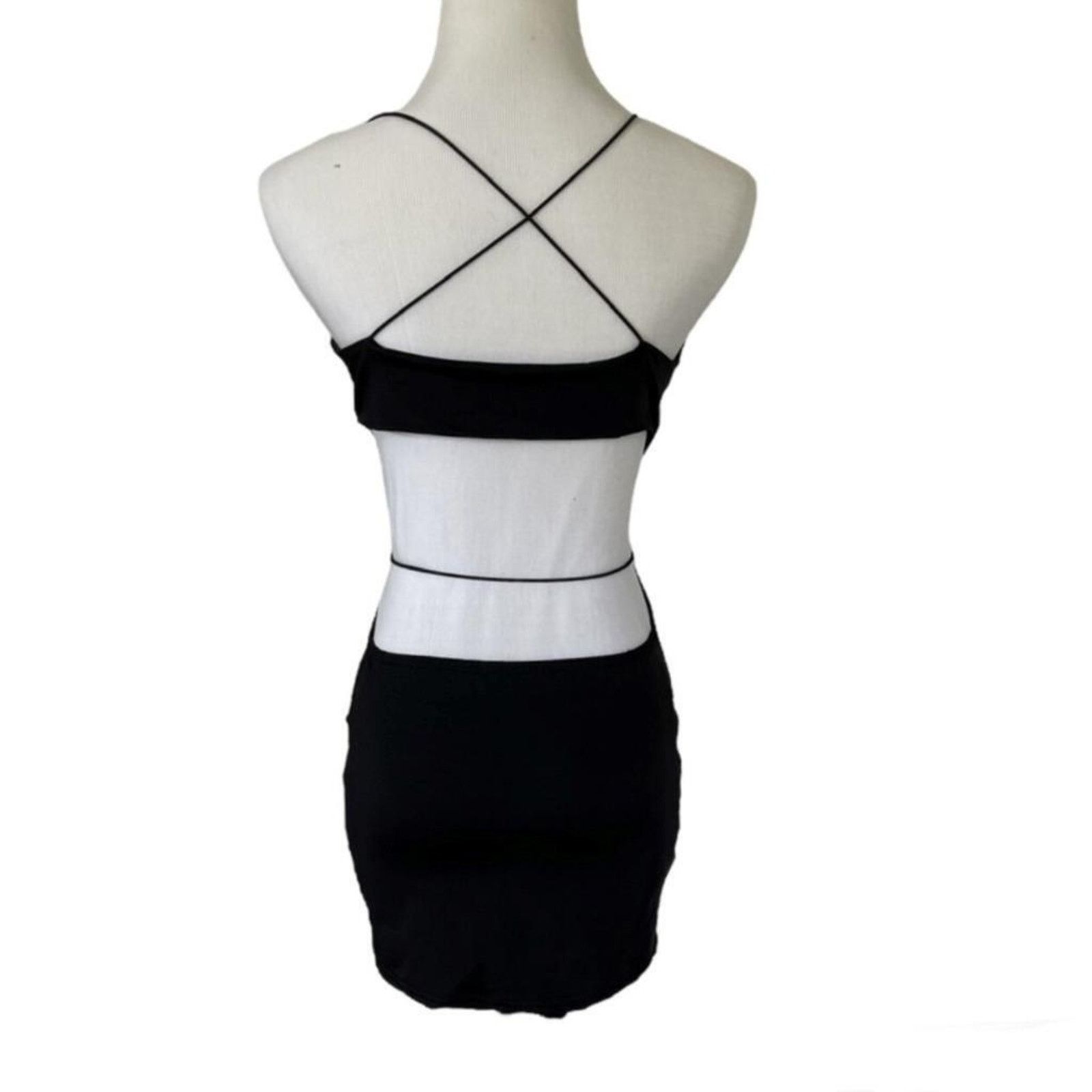 Other NEW Sexy Strappy Black Ruffle Draped Cocktail Mini Dress Size XS / US 0-2 / IT 36-38 - 4 Thumbnail