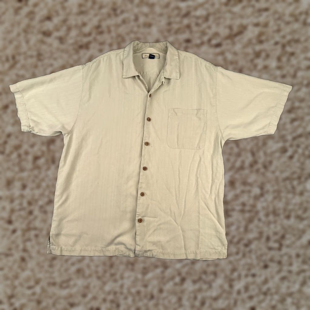 Tommy Bahama VINTAGE Tommy Bahama Shirt Men Large Beige Vertical Stripe 100% Silk Button Up Casual Resort 90s Mens Beach Hawaii Size US L / EU 52-54 / 3 - 1 Thumbnail