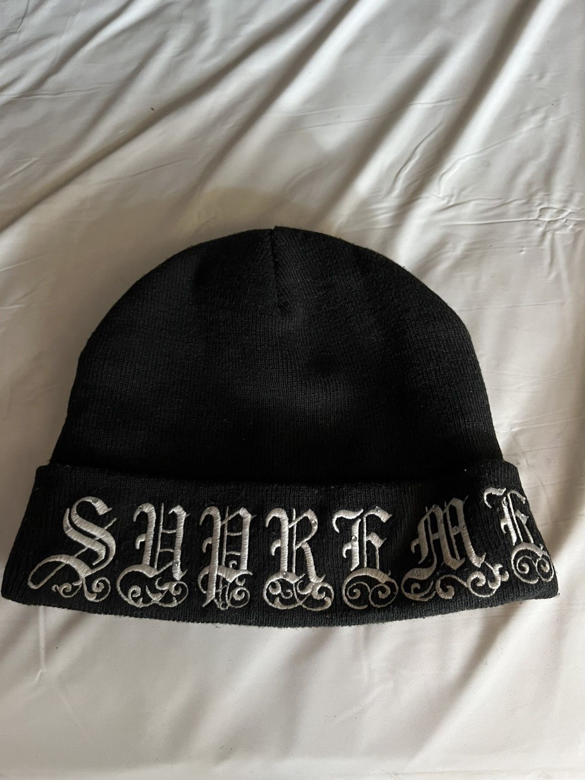 Supreme Supreme Old English Printed Beanie Black | Grailed