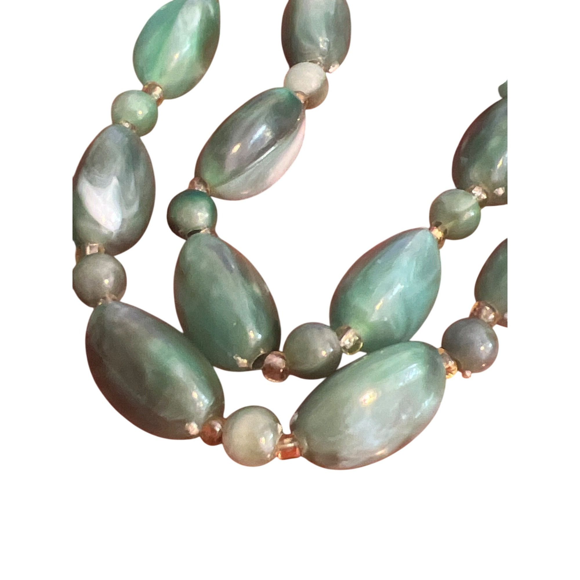 Other Vintage Green Marbled Acrylic Bead Necklace Oval Round Beads Size ONE SIZE - 4 Thumbnail