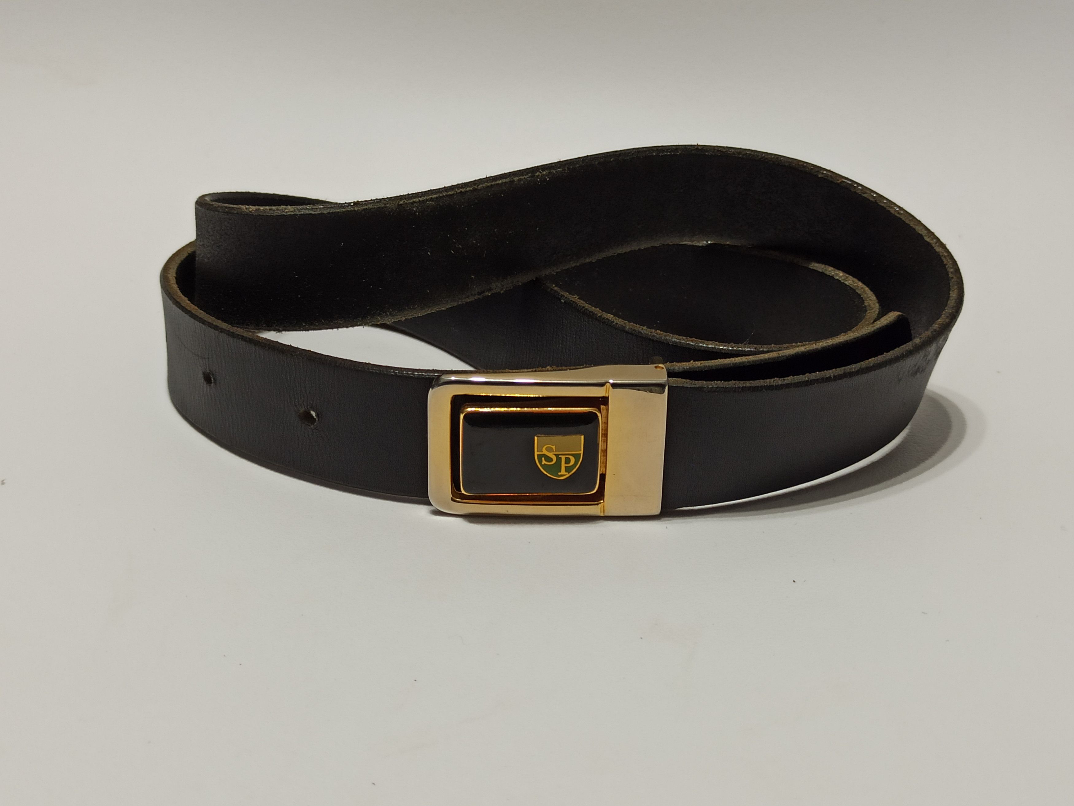 Designer × Leather × Vintage Sporrong Vintage Black Leather Belt with Gold-Toned Buckle Size ONE SIZE - 7 Thumbnail