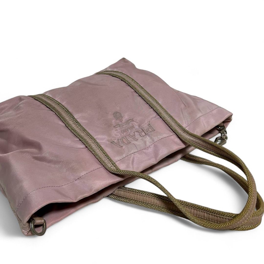 Prada Prada - Pink Nylon Handbag Brown Leather Size ONE SIZE - 6 Thumbnail