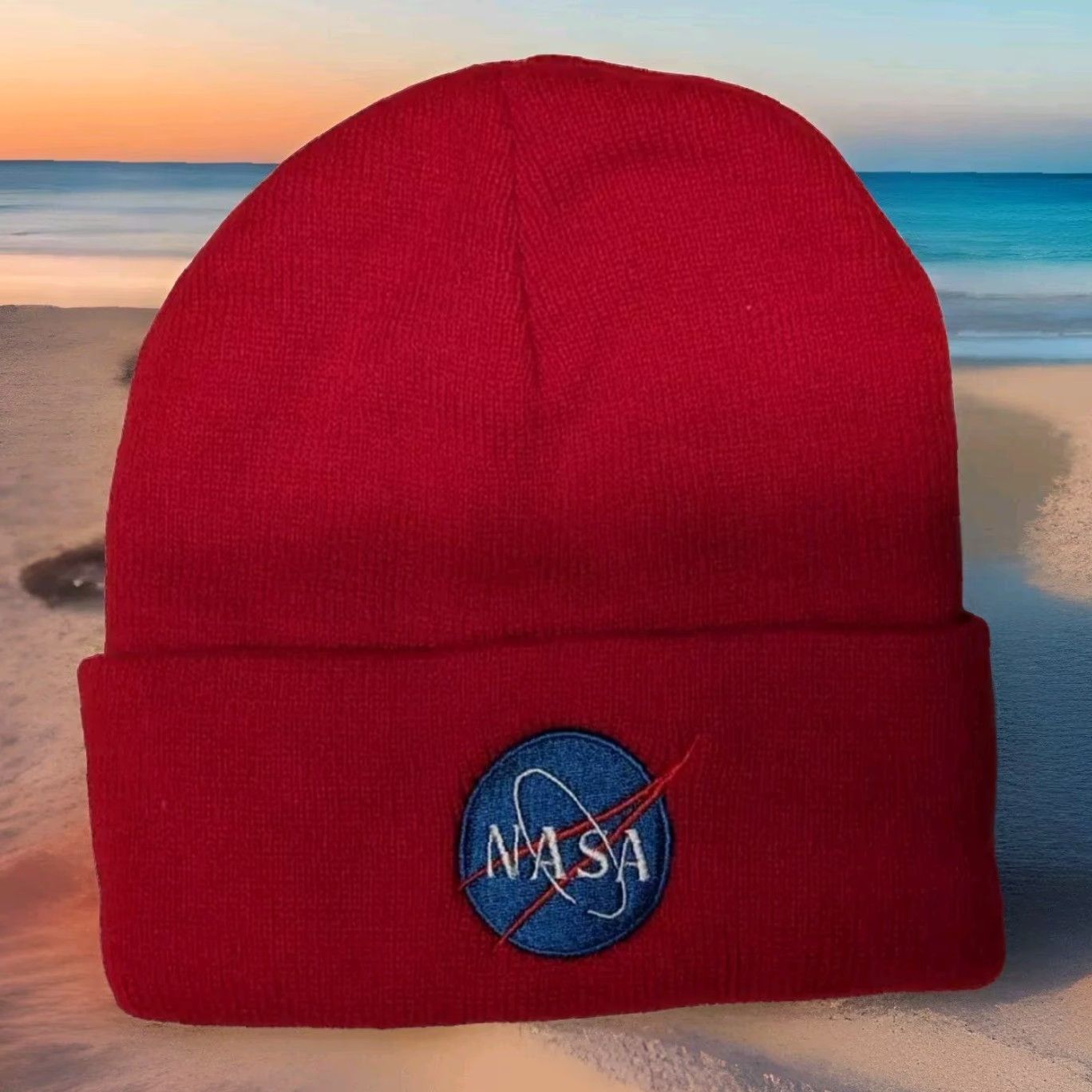 NASA NASA Beanie Hat Knit Cap Red Unisex Stretch Warm Solid Acrylic Cotton Space USA Military Buzz Lightyear Captain America Astro Boy Rocketeer Size ONE SIZE - 3 Thumbnail