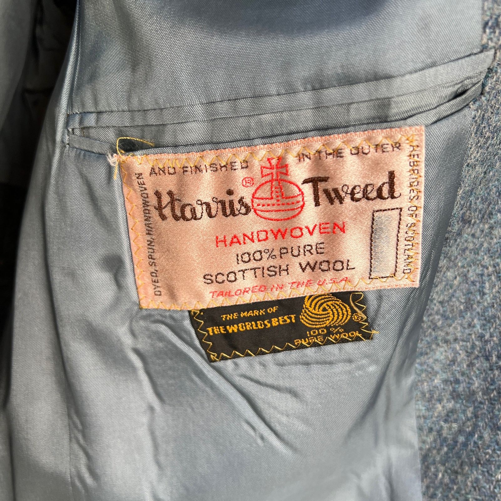 Harris Tweed × Vintage Harris Tweed Blue Wool Blazer Single Breasted 2 Button Size 42R - 3 Thumbnail