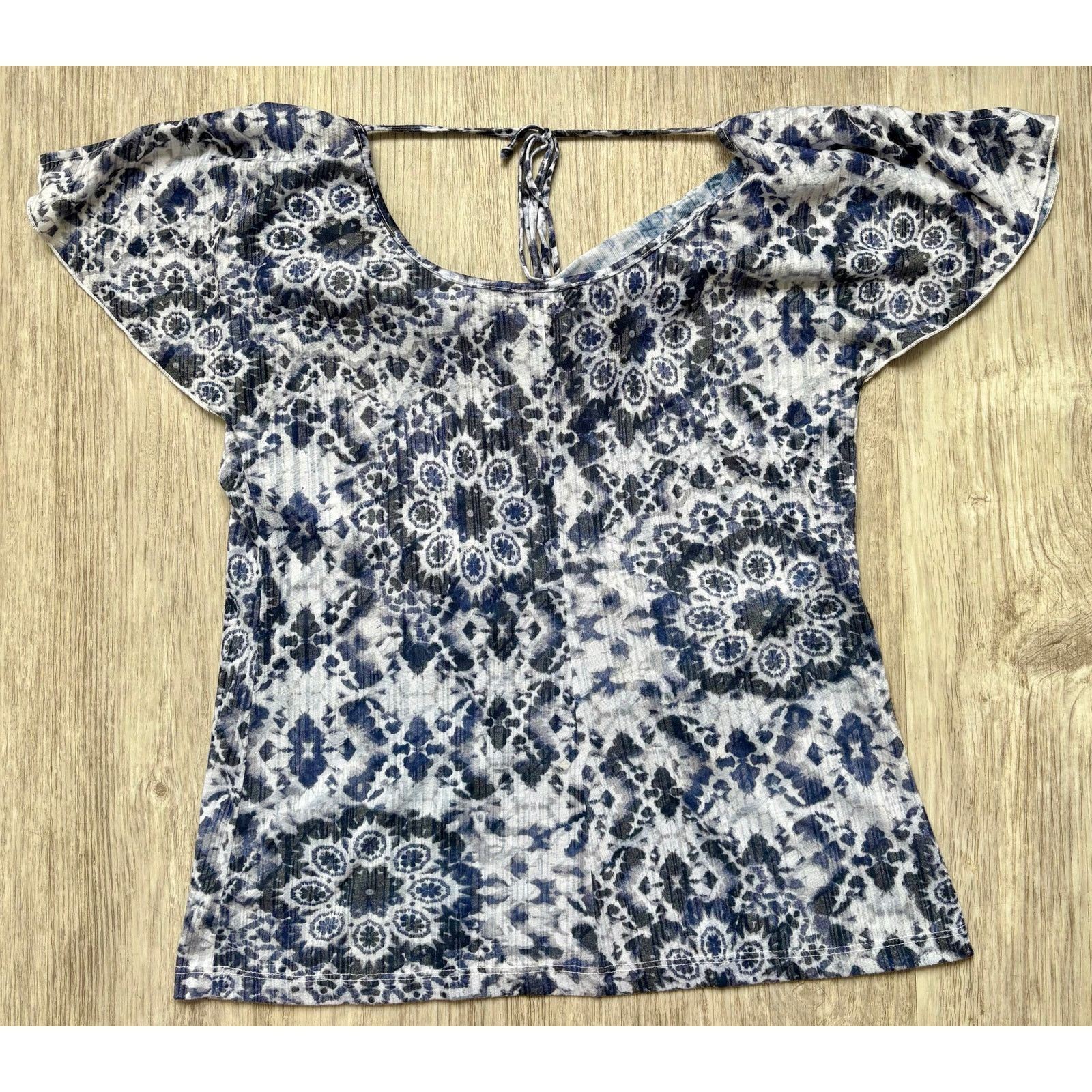 Other AGB | Watercolor Abstract Print Tie Back Blouse | Medium Size M / US 6-8 / IT 42-44 - 1 Thumbnail