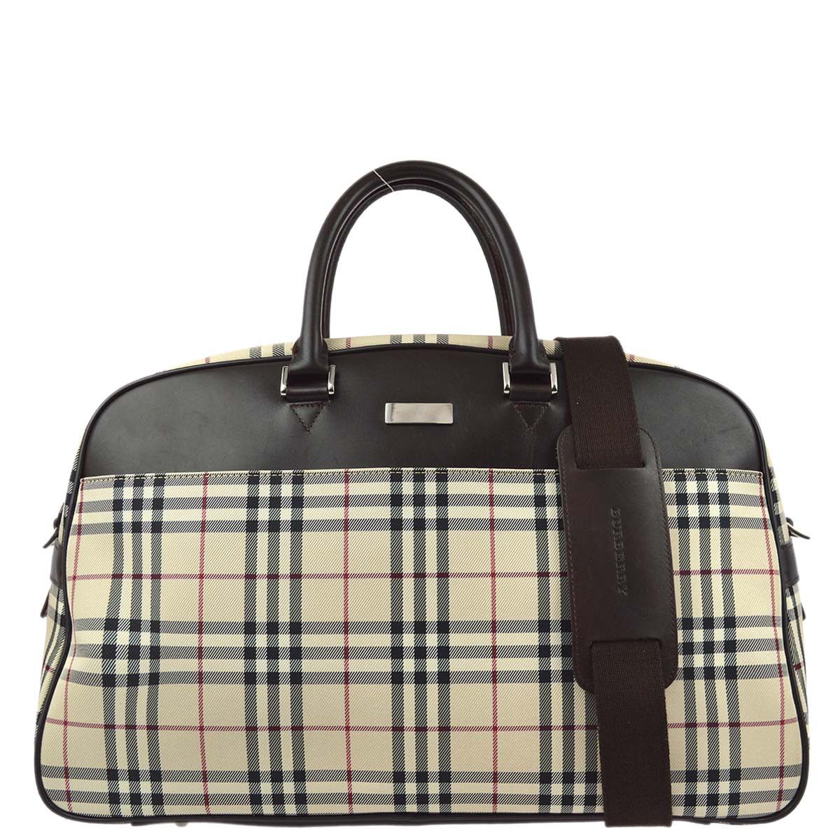image of Burberry Beige Check 2Way Duffle Shoulder Handbag 181831 in Brown, Women's