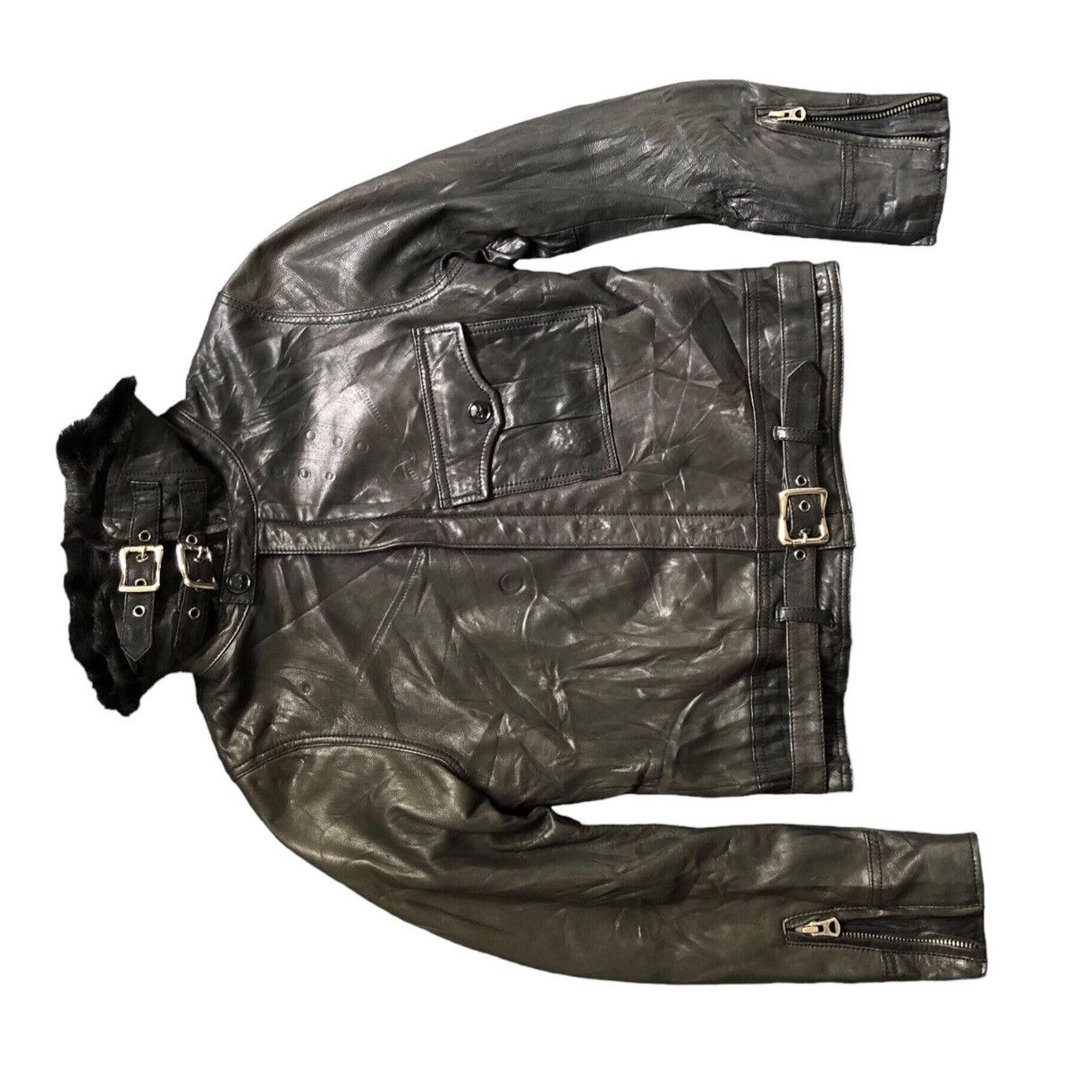 Pre-owned Kmrii X Le Grande Bleu L G B Goat Leather Fur Jacket In Black |  ModeSens