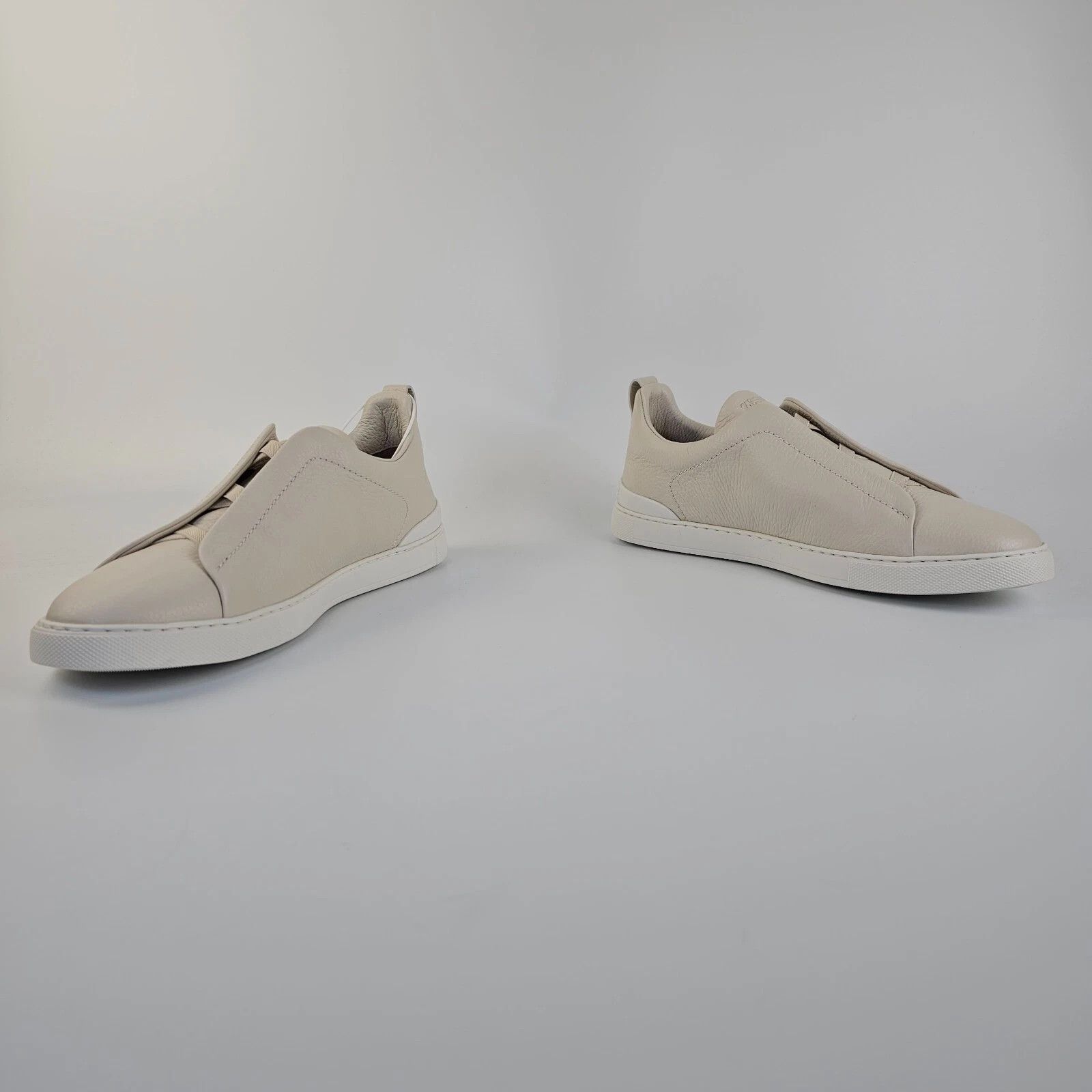 ZEGNA Triple Stitch White Leather Low Top Sneakers New