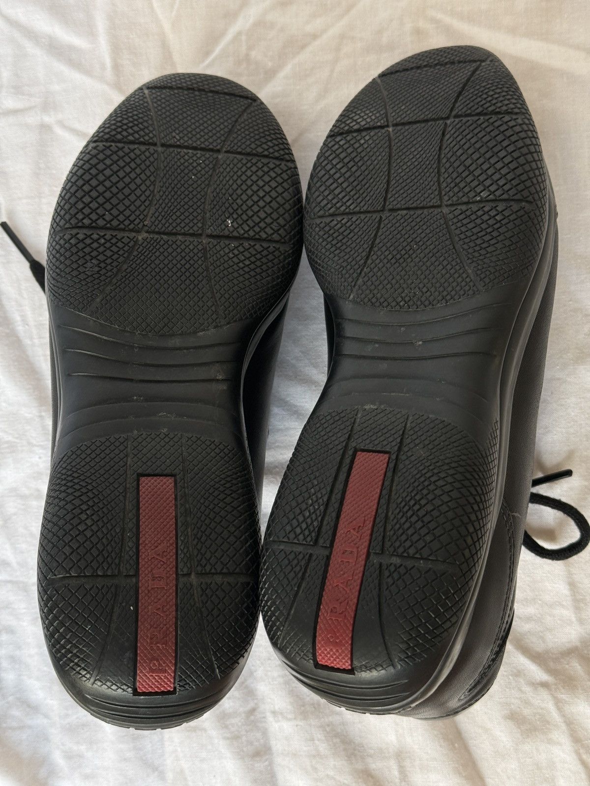 Prada Prada Black Leather Low Top Sneakers Metal Logo Size US 5.5 / IT 35.5 - 10 Thumbnail