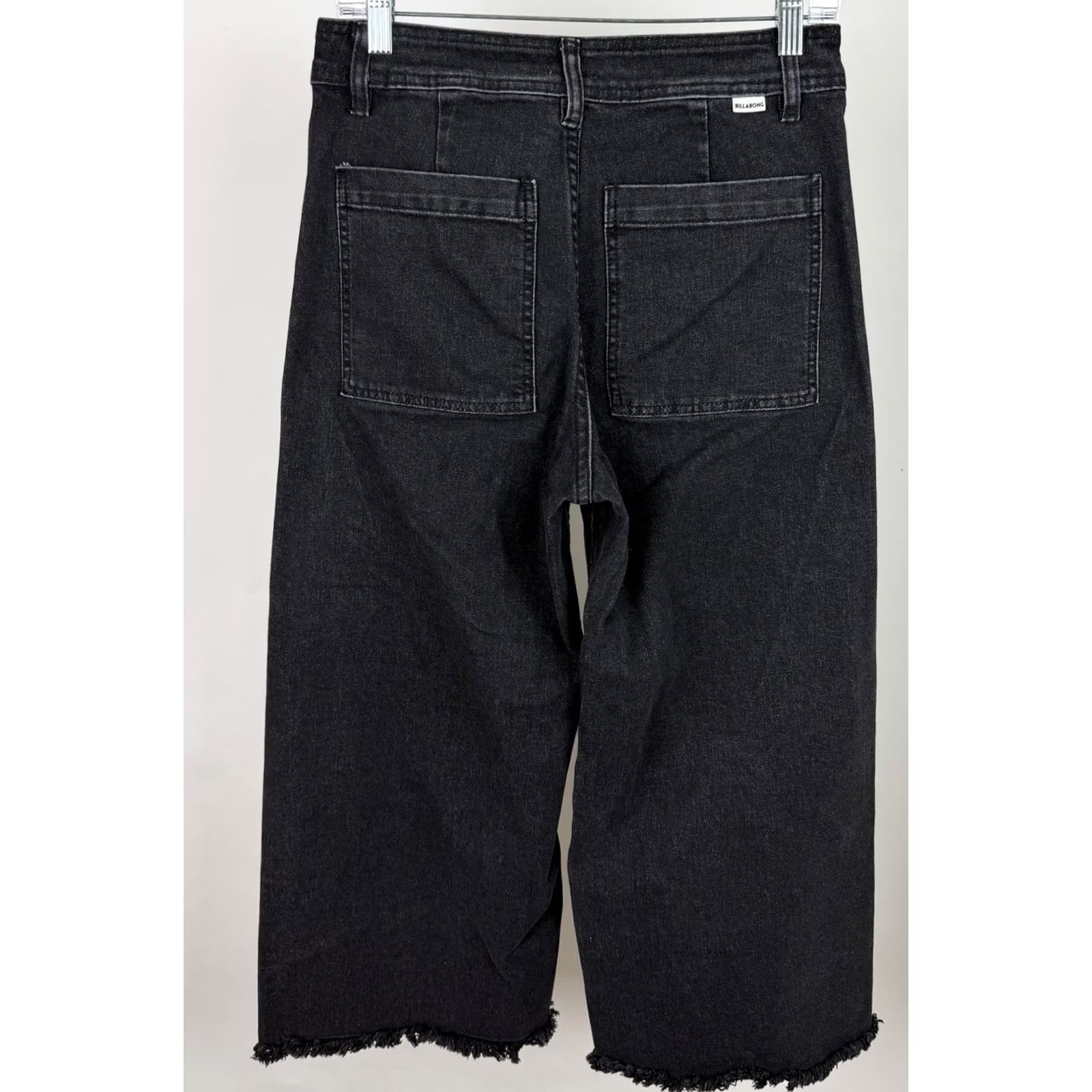 Billabong Billabong Jeans Womens 29 Cropped Wide-Leg Raw Hem Black Denim 29" Inseam Stretch High Rise Size 29" - 2 Thumbnail