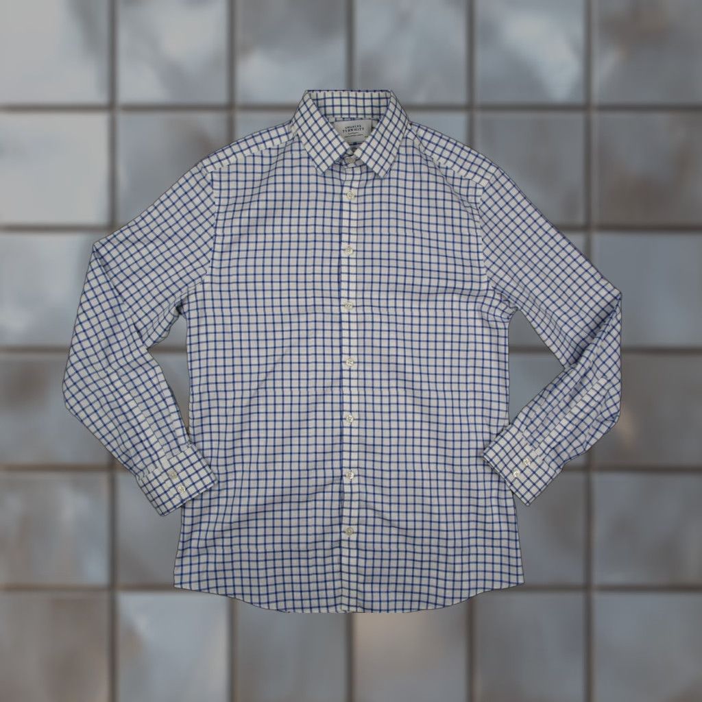 Charles Tyrwhitt Charles Tyrwhitt Shirt Adult 16/34 White Blue Windowpane Non-Iron Extra Slim Fit Dress Shirt Mens Size US S / EU 44-46 / 1 - 1 Thumbnail