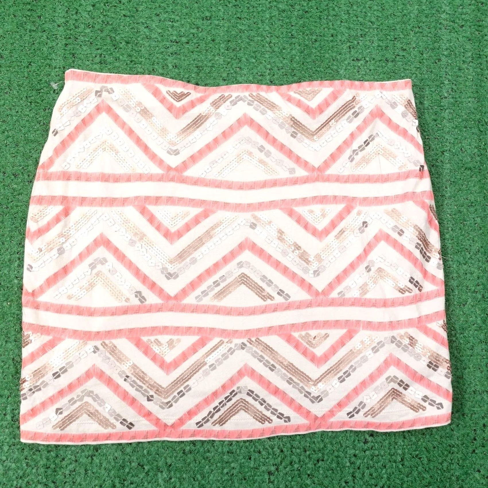 Express Express Skirt Womens S Multicolor Geometric Sequin Straight Pencil Short Lined Size 28" / US 6 / IT 42 - 4 Thumbnail