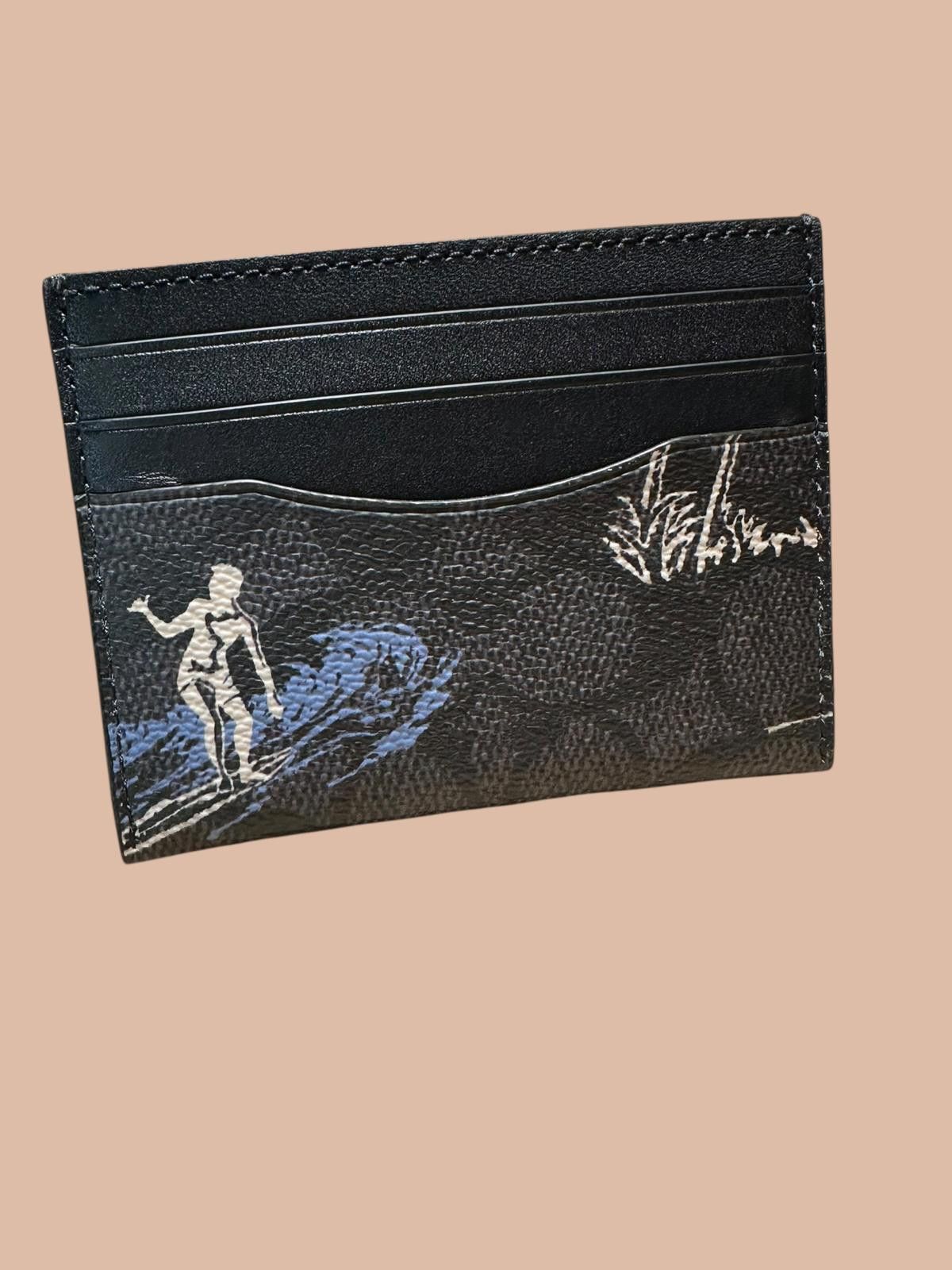 Coach Slim Card Case Wallet With Surfing Graphic in Black, Women's