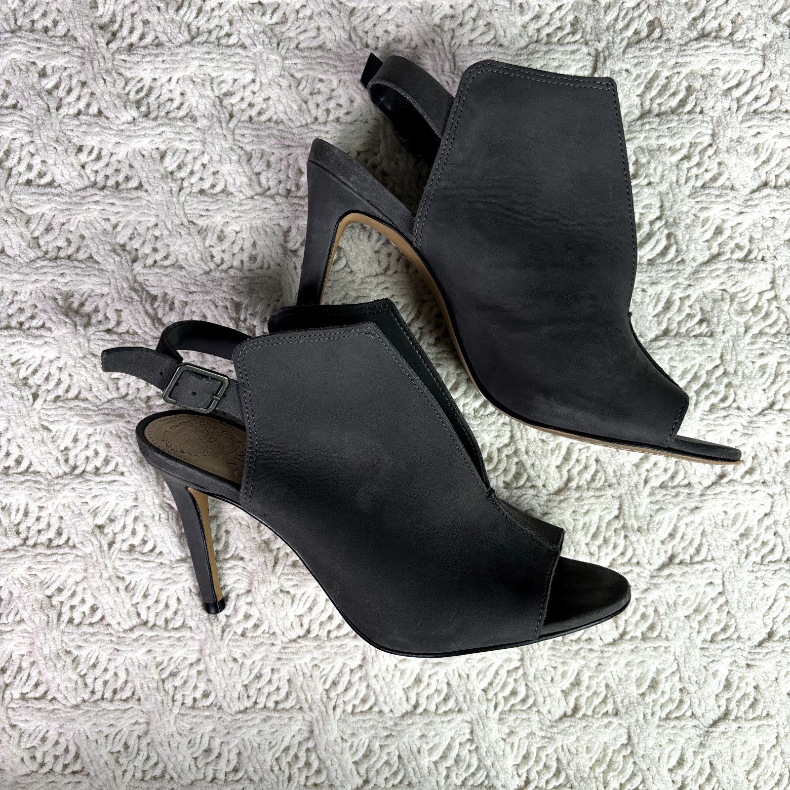 Vince Camuto Vince Camuto Catina Gray Suede Peep Toe Stiletto Heel Slingb Size US 7 / IT 37 - 2 Thumbnail