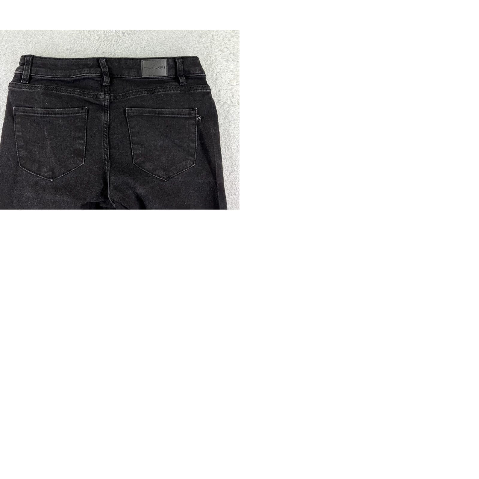 Vintage Tahari Jeans Womens 6 Black Denim Tapered Cotton Blend Mid Rise 26x25 Regular Inseam 25 in 5-Pocket Zipper Distressed Crop Stretch Vintage No Size 28" / US 6 / IT 42 - 10 Thumbnail