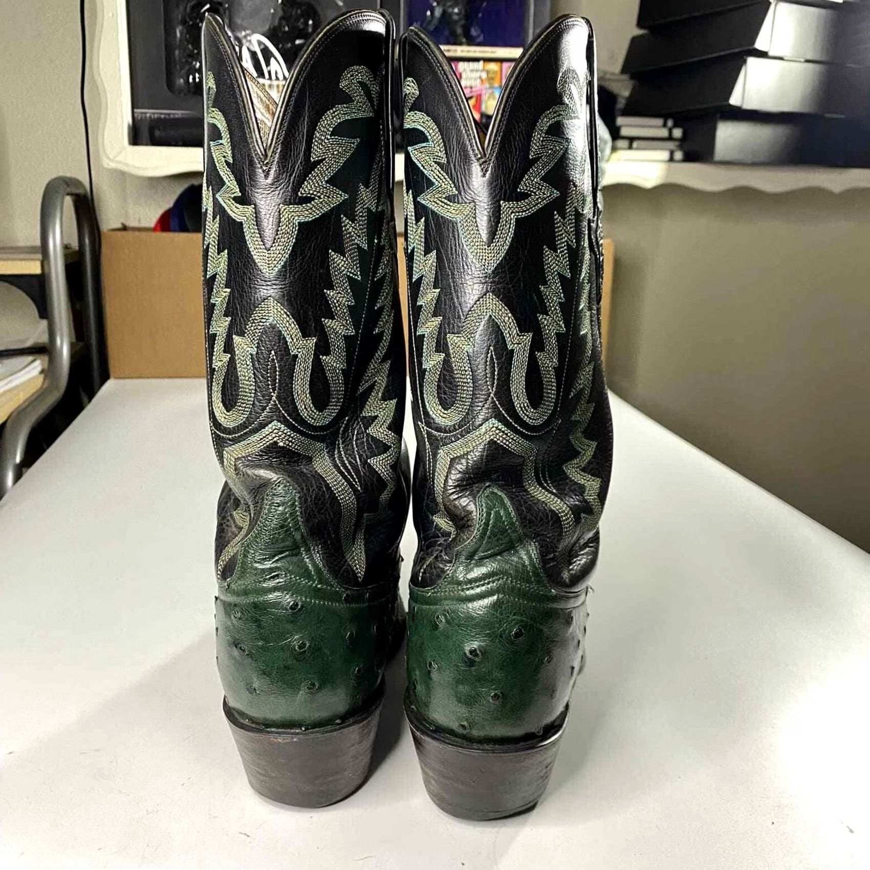 Vintage Lucchese Classics Exotic Full Quill Ostrich Boots Green 8D Men's Size US 8 / EU 41 - 3 Thumbnail