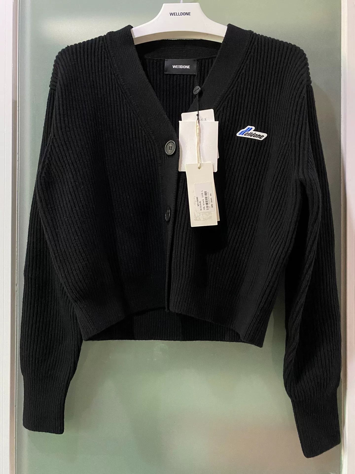 WE11DONE black ribbed knit cardigan with embroidery Size S / US 4 / IT 40 - 1 Thumbnail