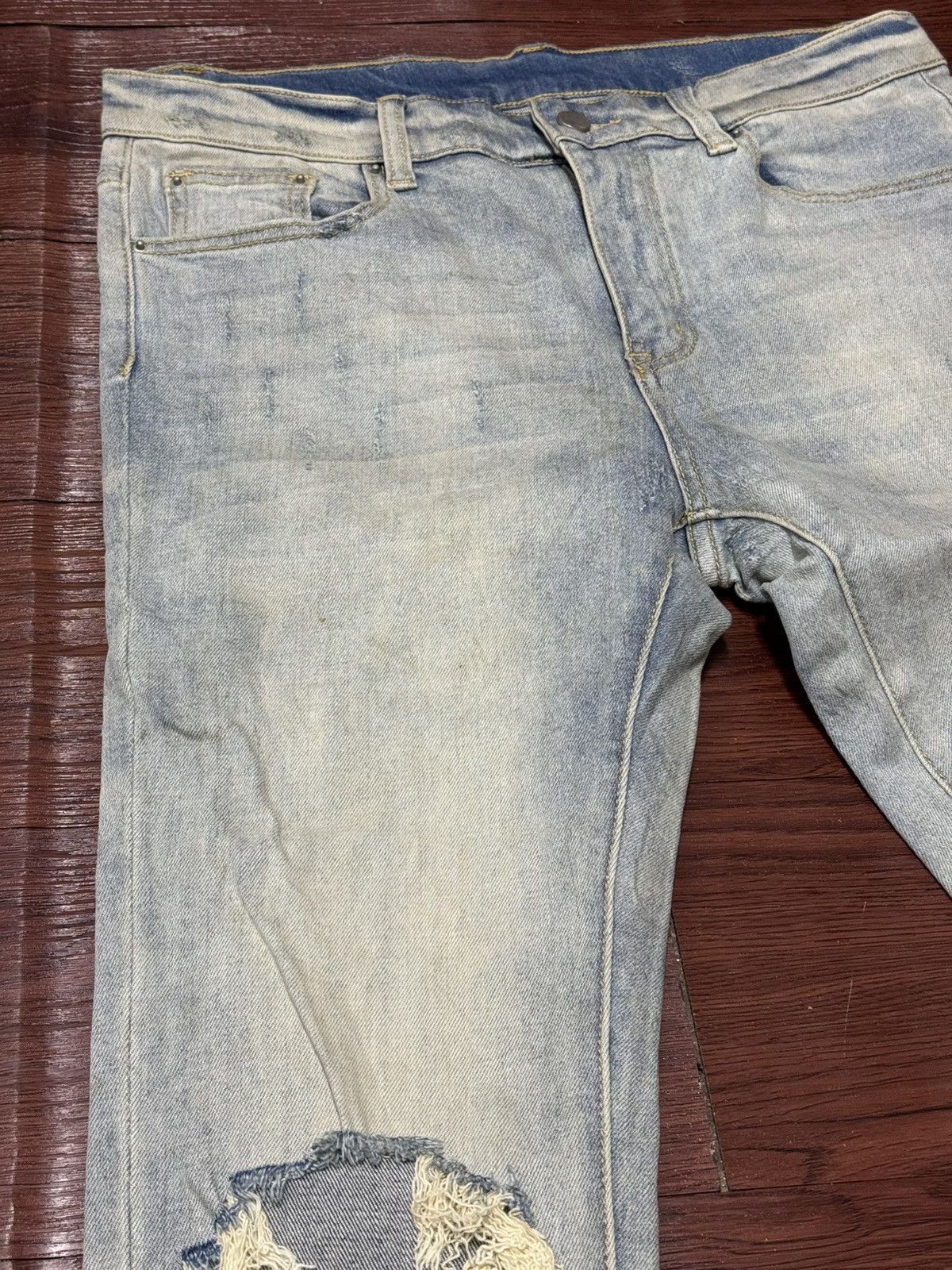 MNML Vintage Japanese Brand Faded Wash Distressed Slim Fit Jeans Size US 33 - 16 Thumbnail
