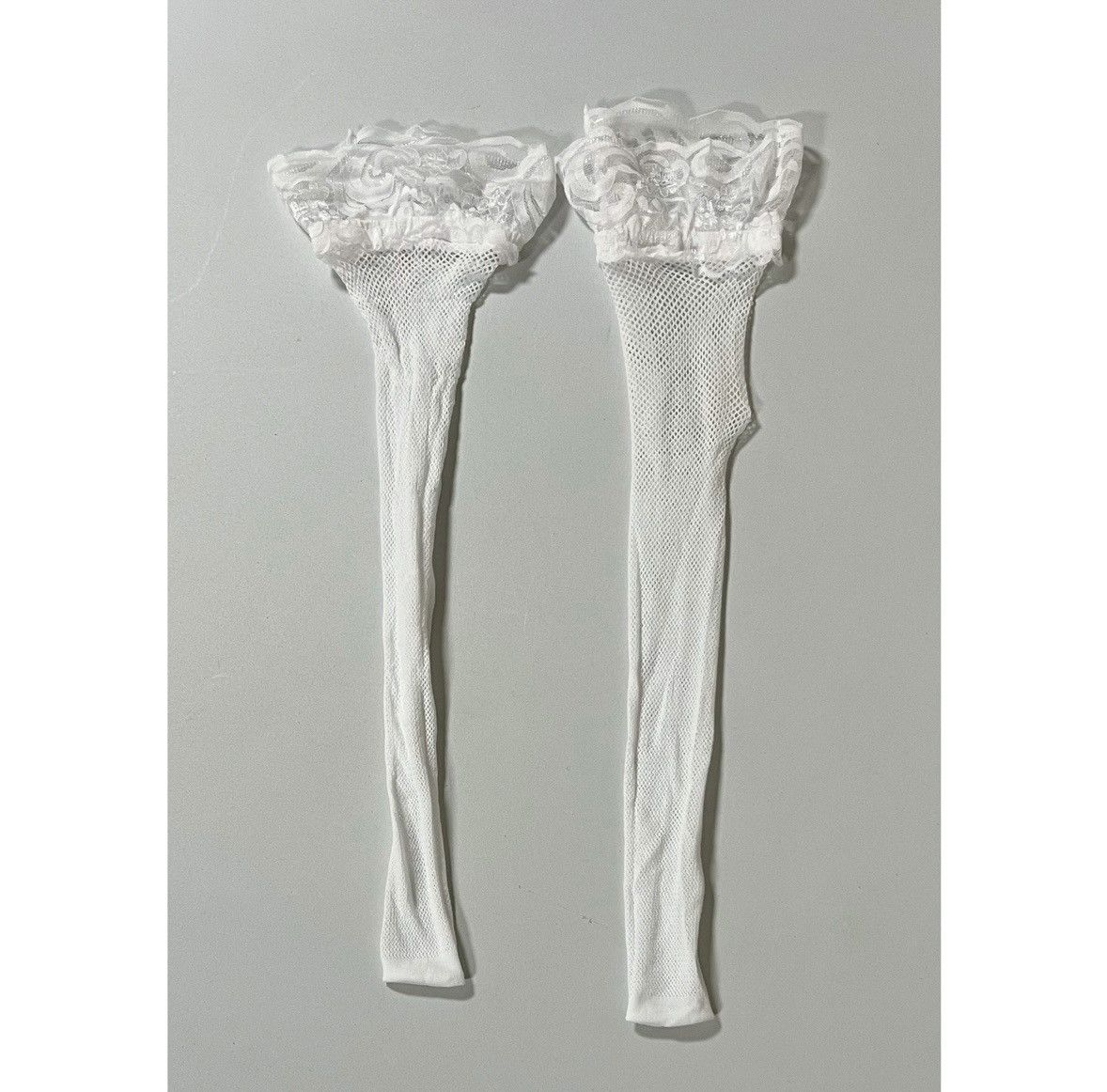 Vintage White Lace Fishnet Knee High Thigh High Socks Lingerie 🤍 Size ONE SIZE - 2 Thumbnail