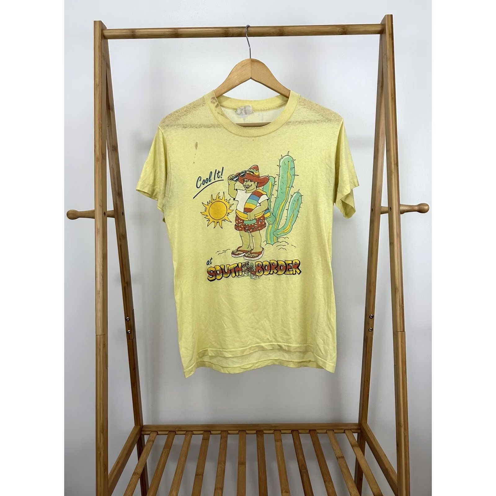 Vintage VTG 80s Cool It At South Of The Border Super Paper Thin Burnout Worn T-Shirt L Yellow Mens Short Sleeve Vintage Shirt Size US L / EU 52-54 / 3 - 2 Thumbnail