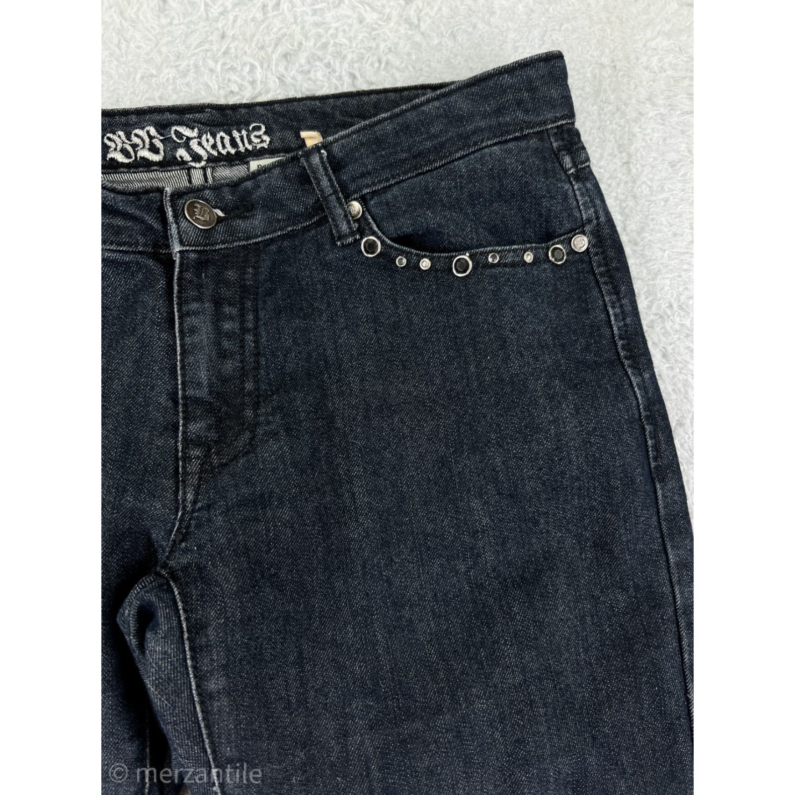 TCB Jeans BB Jeans Black Denim Bootcut Jeans Womens 13 Stretch Cotton Blend Low Rise 32W Inseam 30in 5-Pocket Embellished Logo Button Vintage No Size 34" / US 12 / IT 48 - 7 Thumbnail
