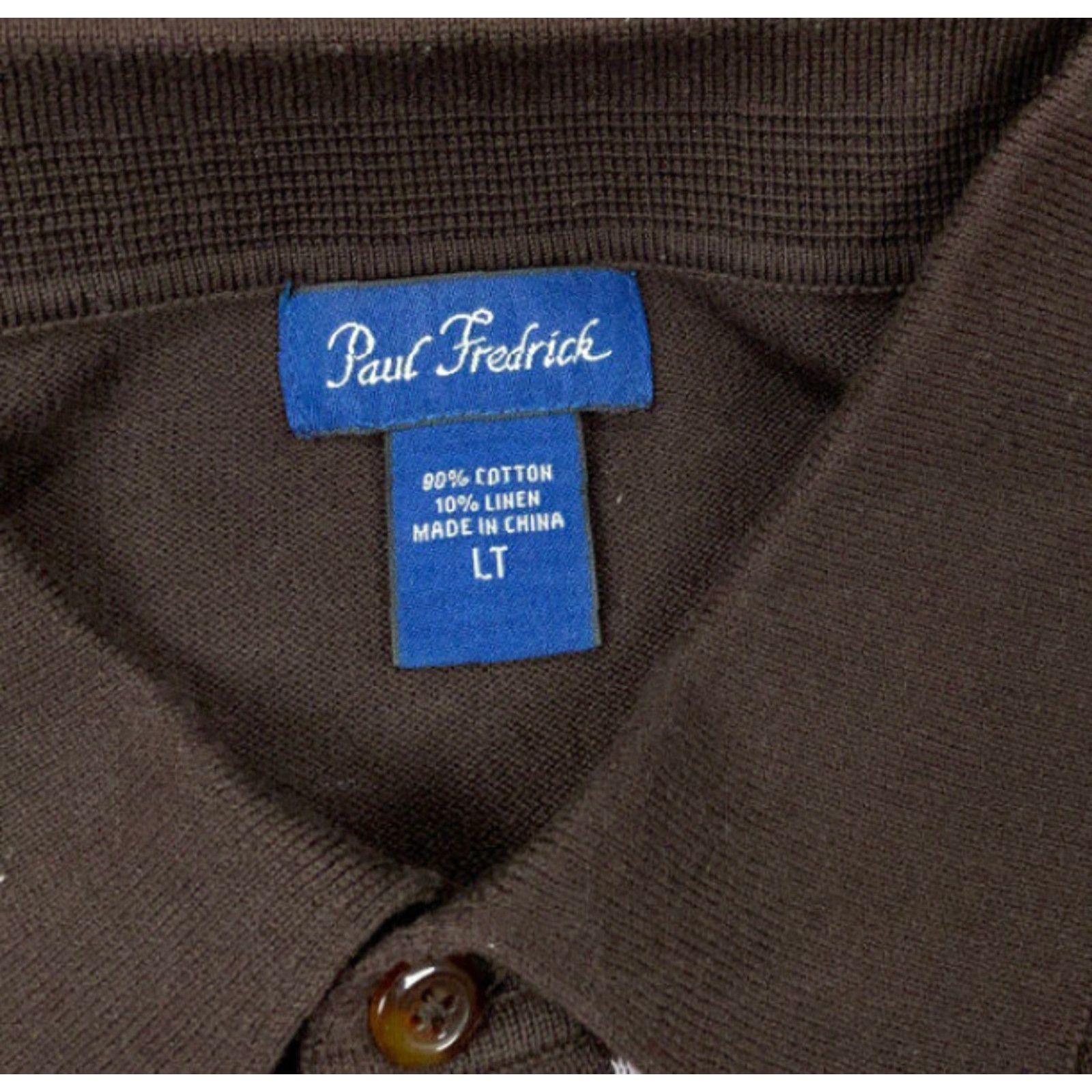 Vintage Paul Fredrick Sweater Adult Large Tall Brown Collared Knit Lightweight Cotton-Linen Diamond Argyle 80s 90s Retro Mens Size US L / EU 52-54 / 3 - 6 Thumbnail