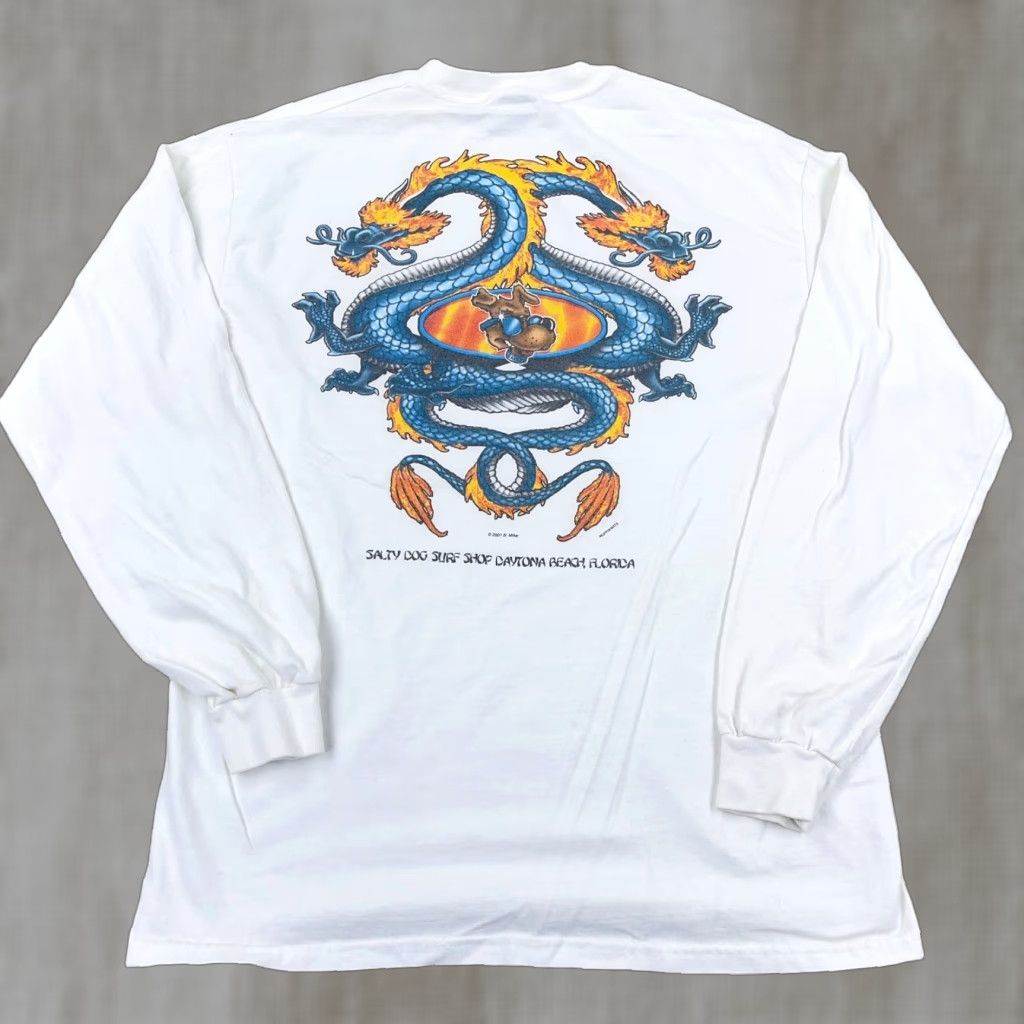 Hanes VINTAGE Hanes Shirt Men M White Knit Crew Neck 1990s 90s Outdoors American Dragon Salty Dog Surf Shop Long Sleeve Regular Fit Size US M / EU 48-50 / 2 - 1 Thumbnail