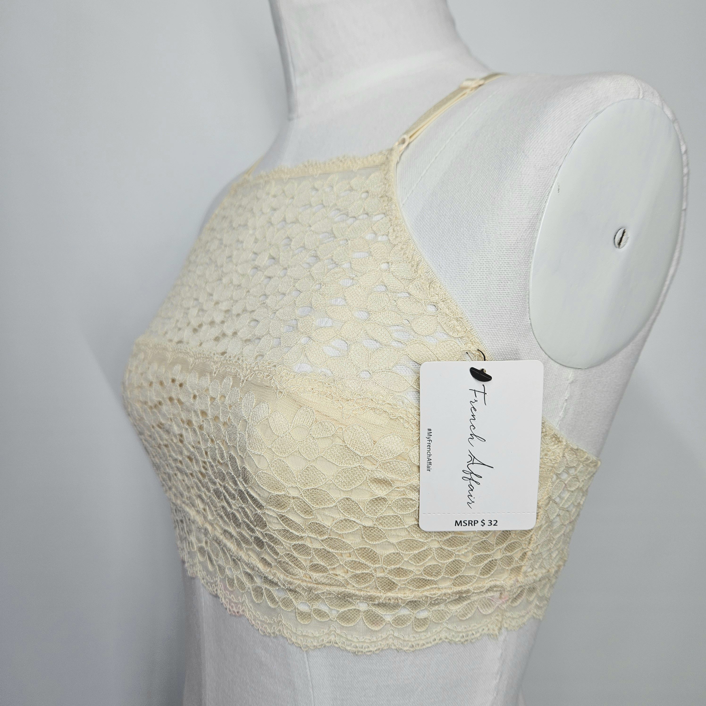 Other French Affair Sze M/L Bralette Bra Lace Overlay Halter Band Size ONE SIZE - 2 Thumbnail