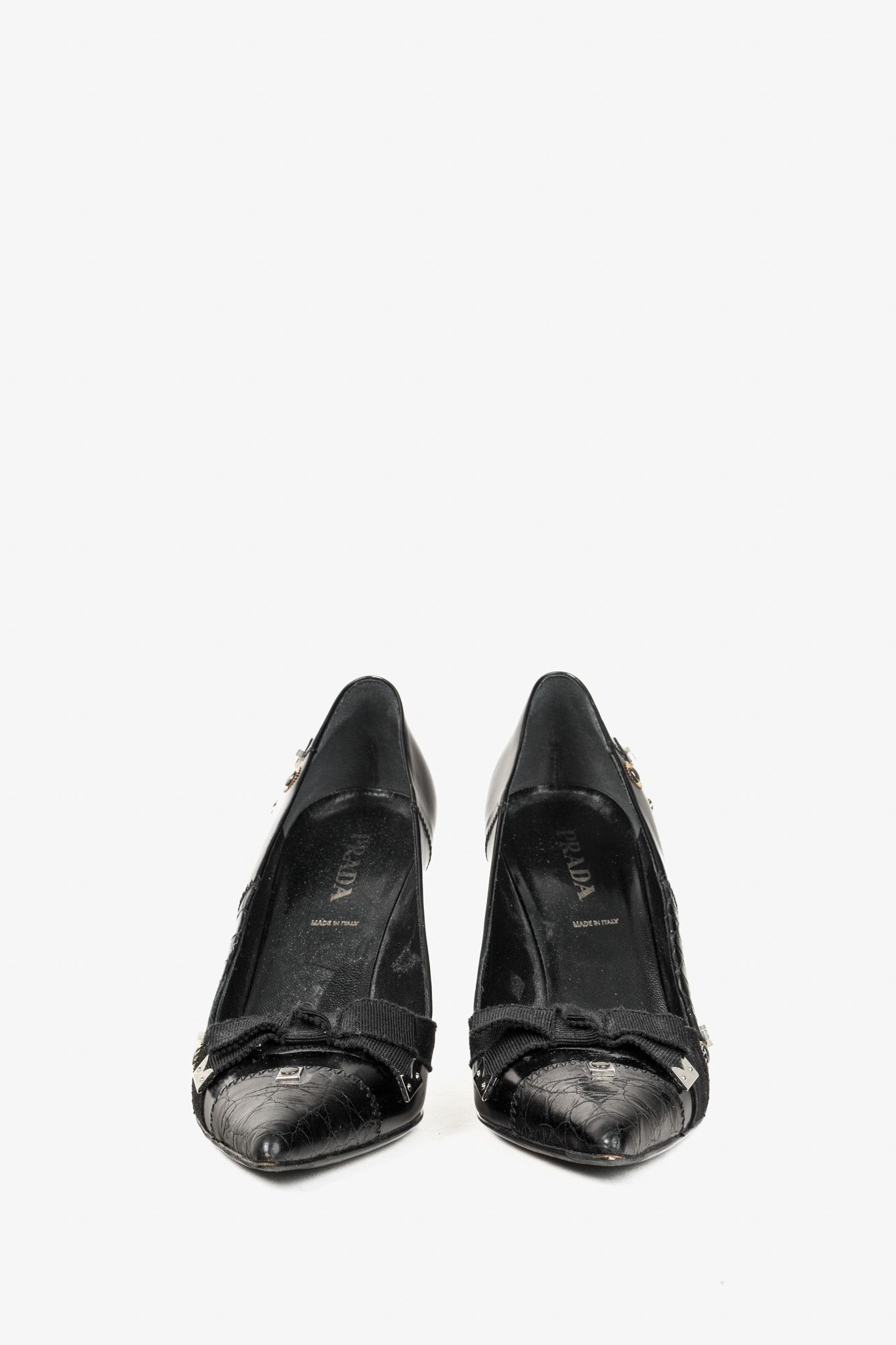 Prada Prada Black Tool Embellished Ribbon Trim Pumps Size US 8 / IT 38 - 2 Thumbnail