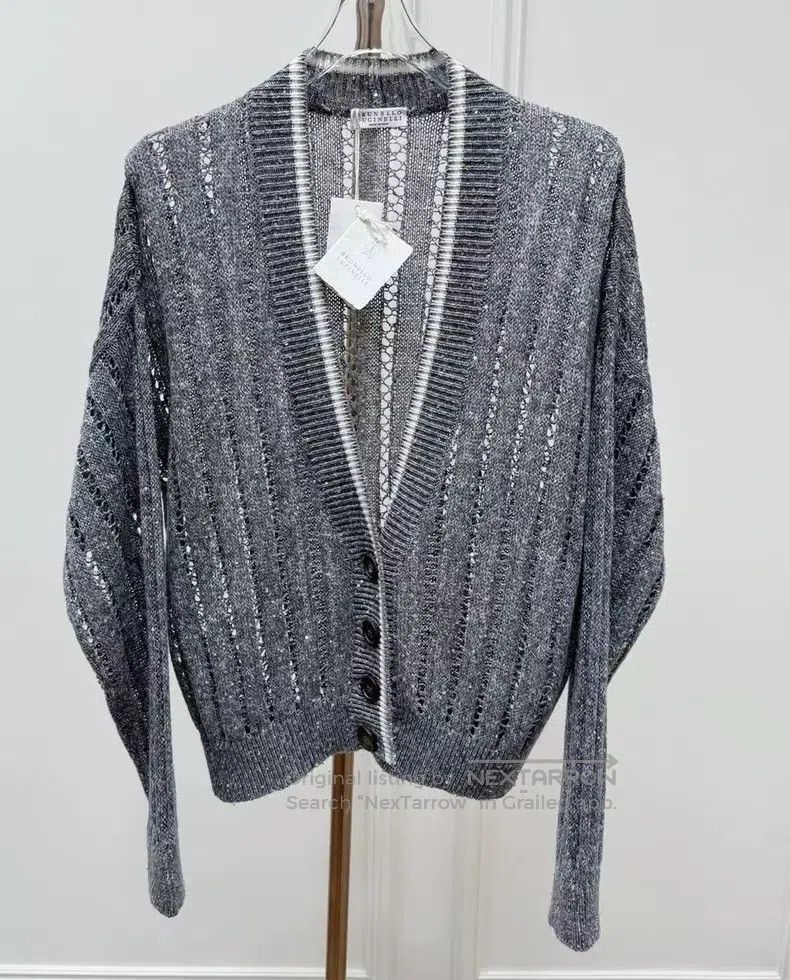 Brunello Cucinelli Brunello Cucinelli Gray Linen Sequin Open Cardigan Size S / US 4 / IT 40 - 1 Thumbnail