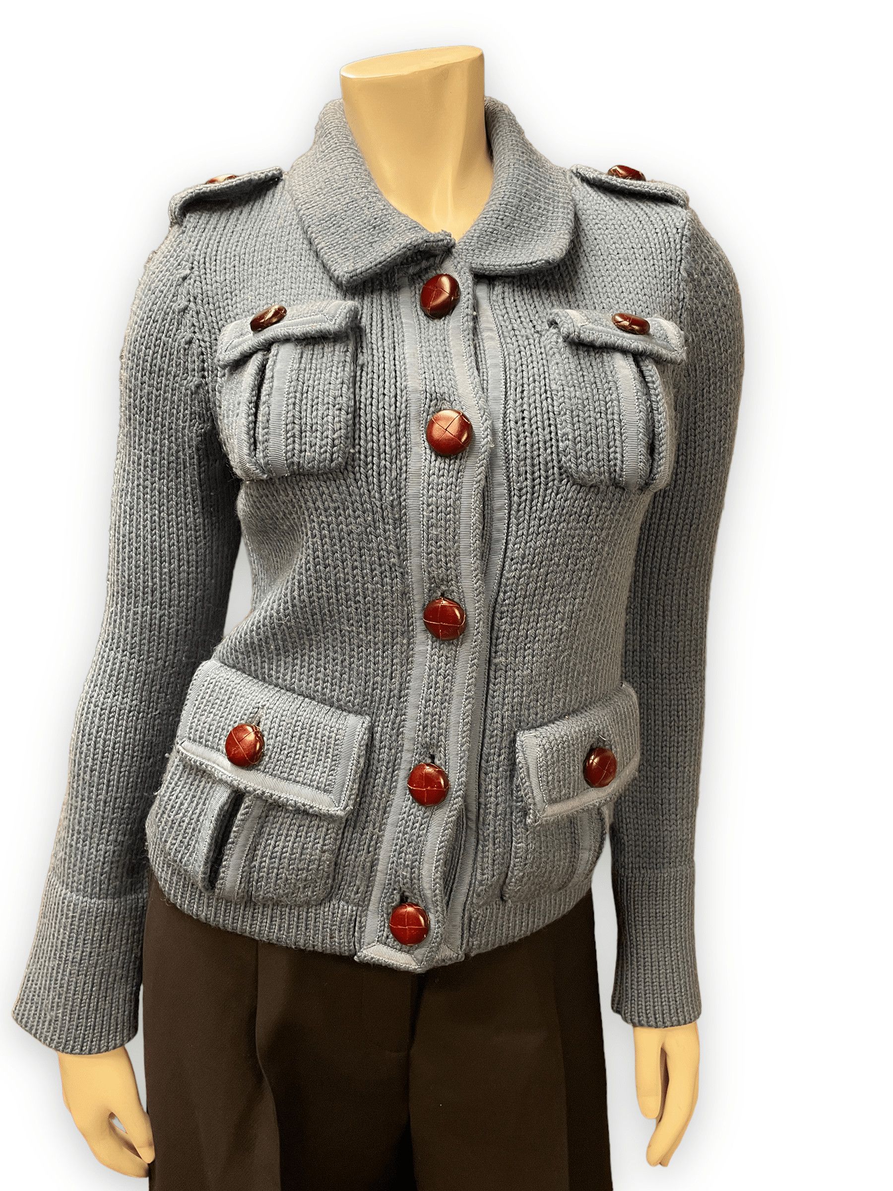 Marc Jacobs Marc Jacobs Steel Blue Wool Sweater Jacket With Pumpernickel Buttons Size XS Size XS / US 0-2 / IT 36-38 - 7 Thumbnail